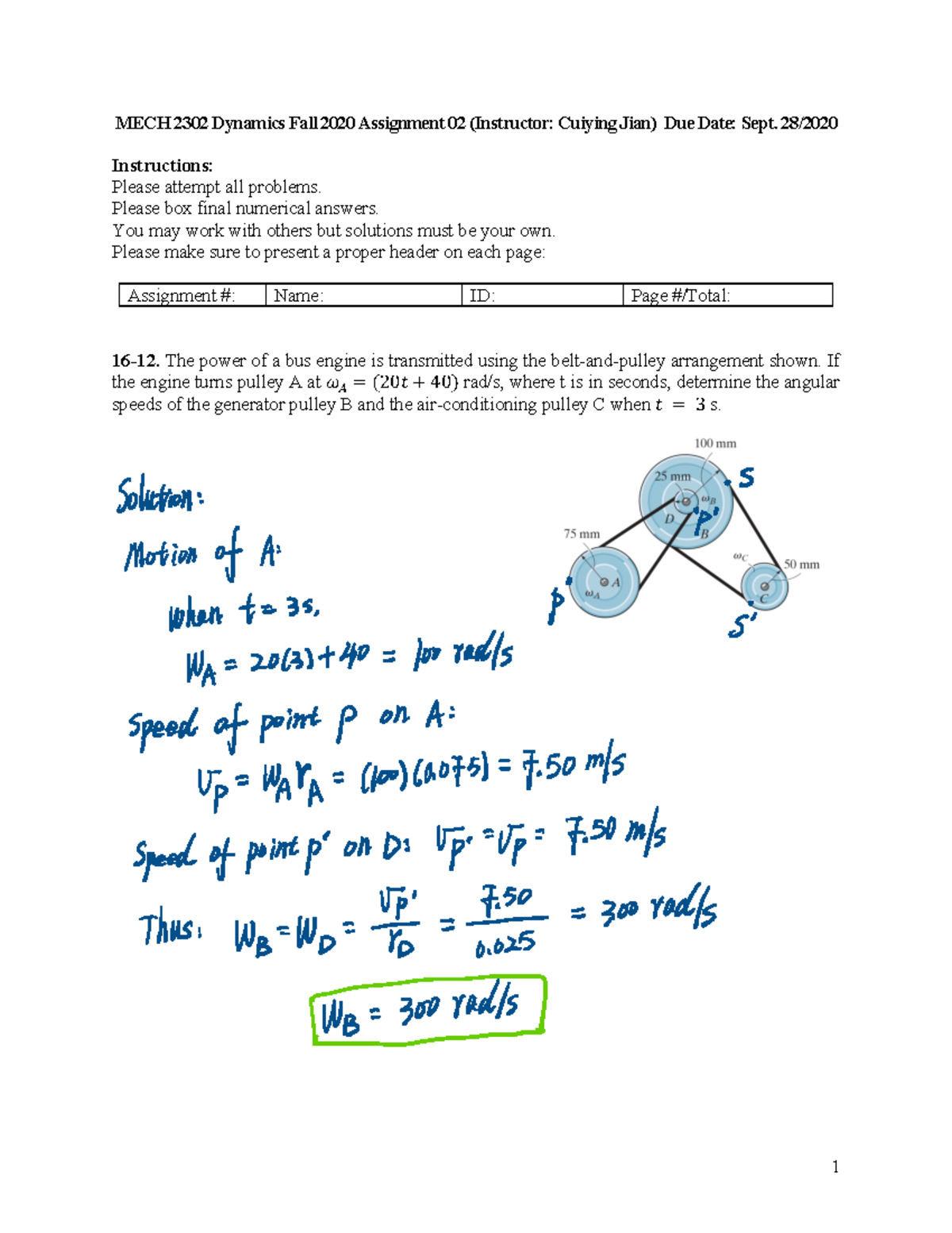 MECH2302-Assignment 02-Solutions - MECH 2302 Dynamics Fall 2020 ...