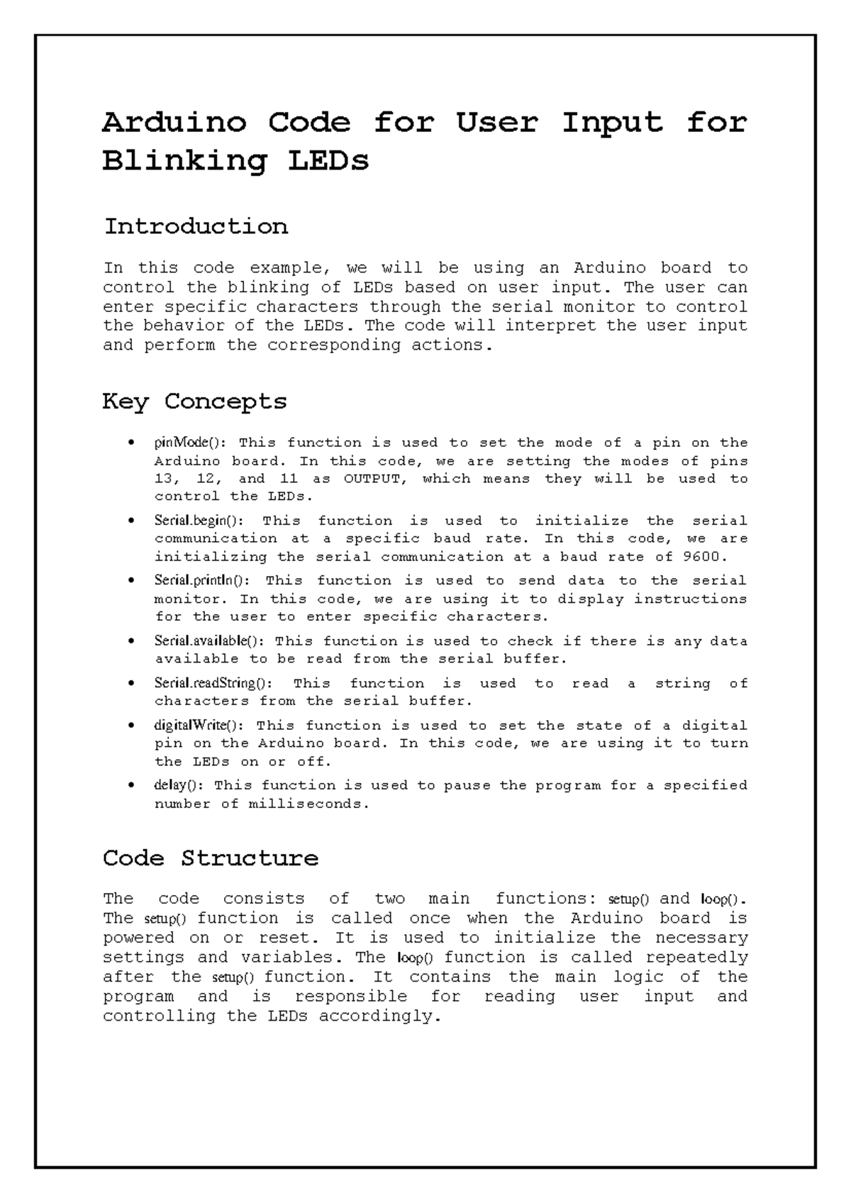 Iot - iot se practical - Arduino Code for User Input for Blinking LEDs ... image.