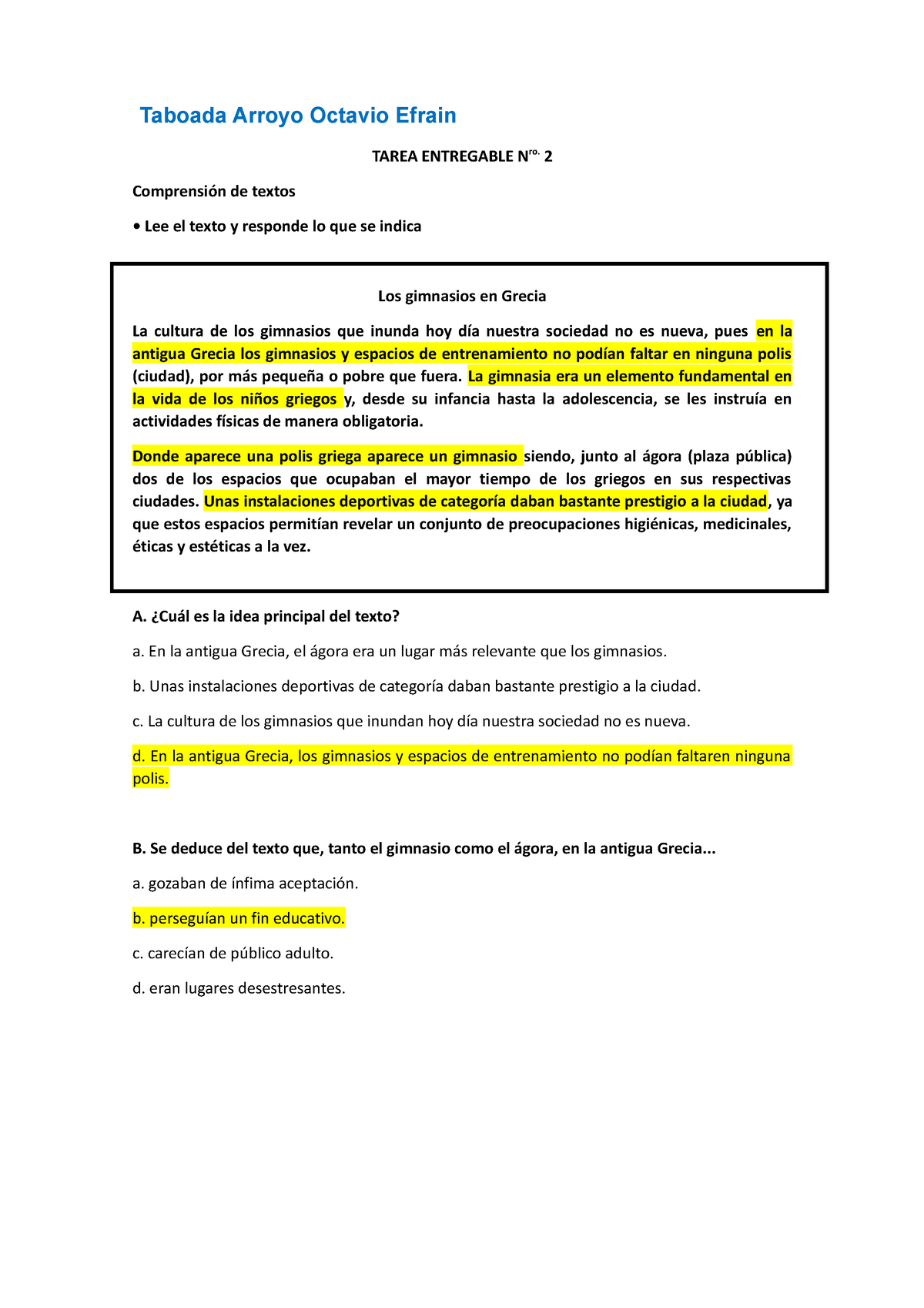 Tarea Entregable 2 Lenguaje Tarea Entregable Nro 2 Comprensión De Textos Lee El Texto Y 8765