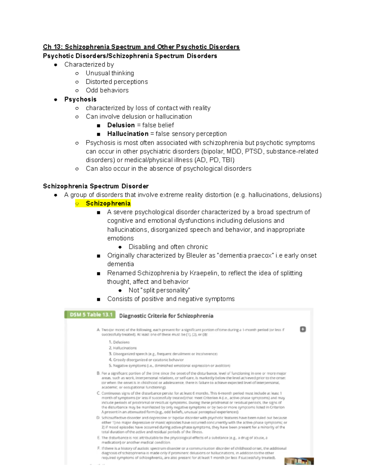 Ch 13 Schizophrenia Spectrum And Other Psychotic Disorders - Ch 13 ...