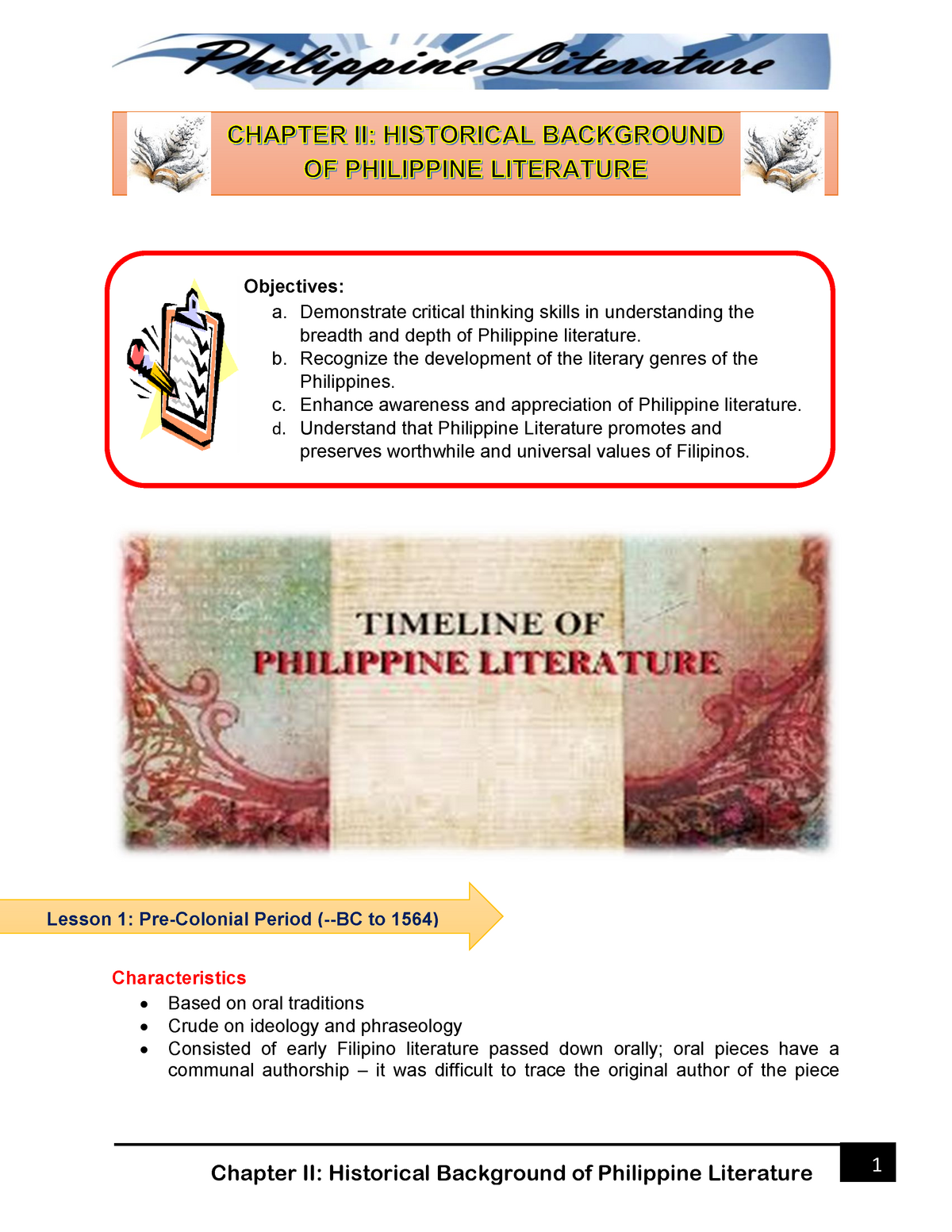 Chapter II Historical Background OF Philippine Literature Module 