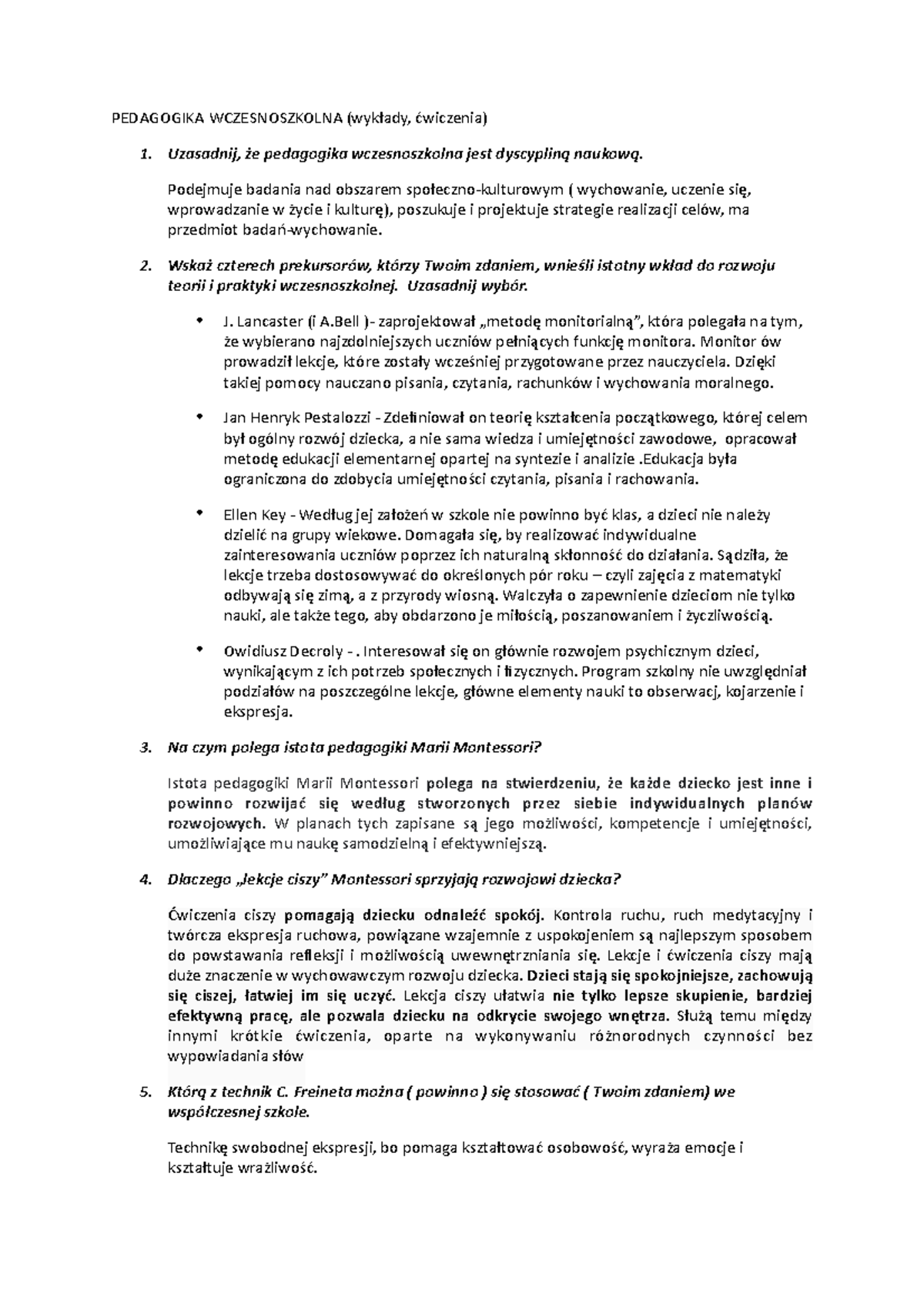 Pedagogika- Wczesnoszkolna kolokwium - PEDAGOGIKA WCZESNOSZKOLNA