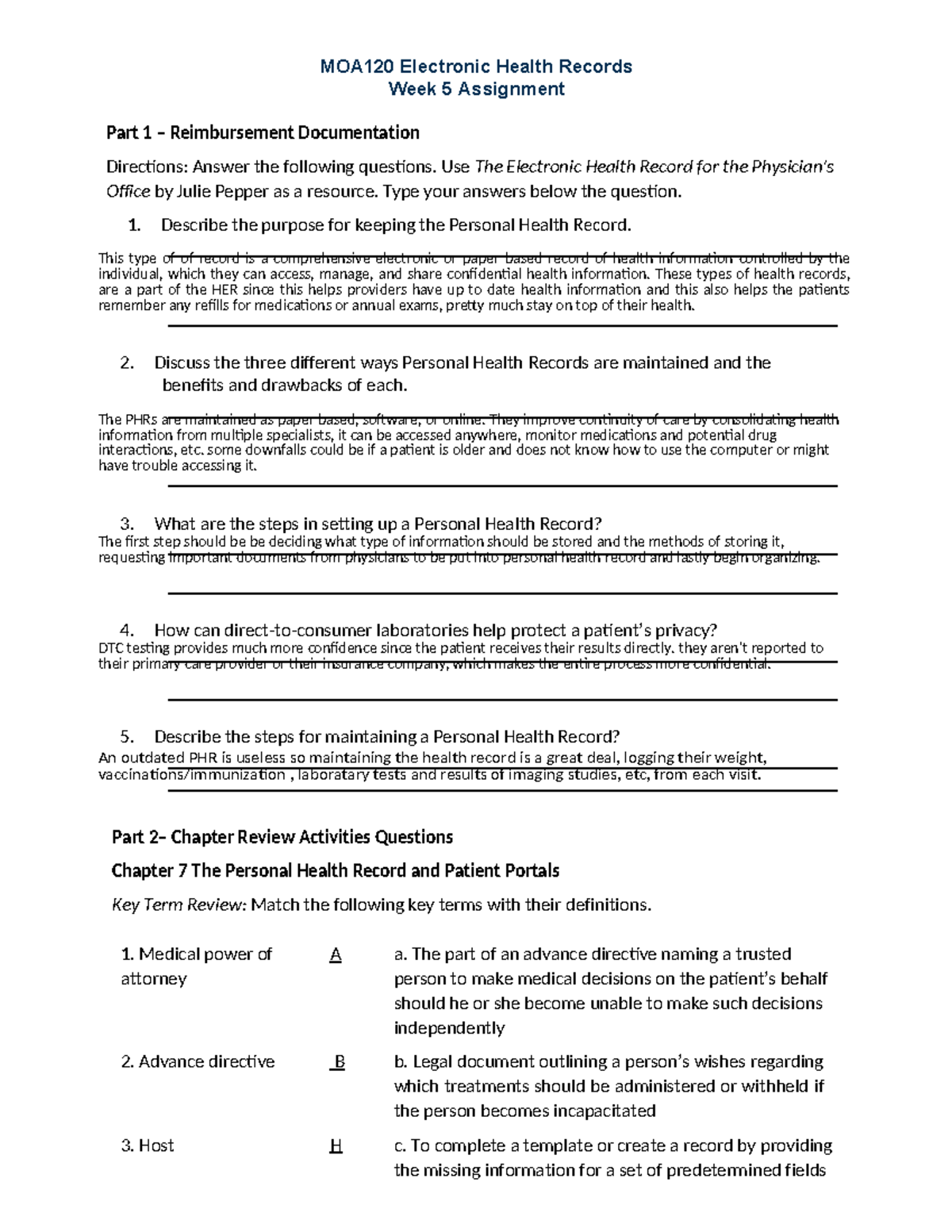 Wk5Assignment - Need Help - MOA120 Electronic Health Records Week 5 ...