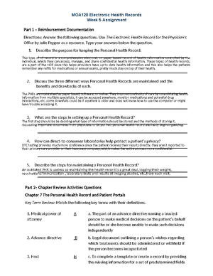 Wk1 Assignment 1 - MOA120 Electronic Health Records Week 1 – EHR ...