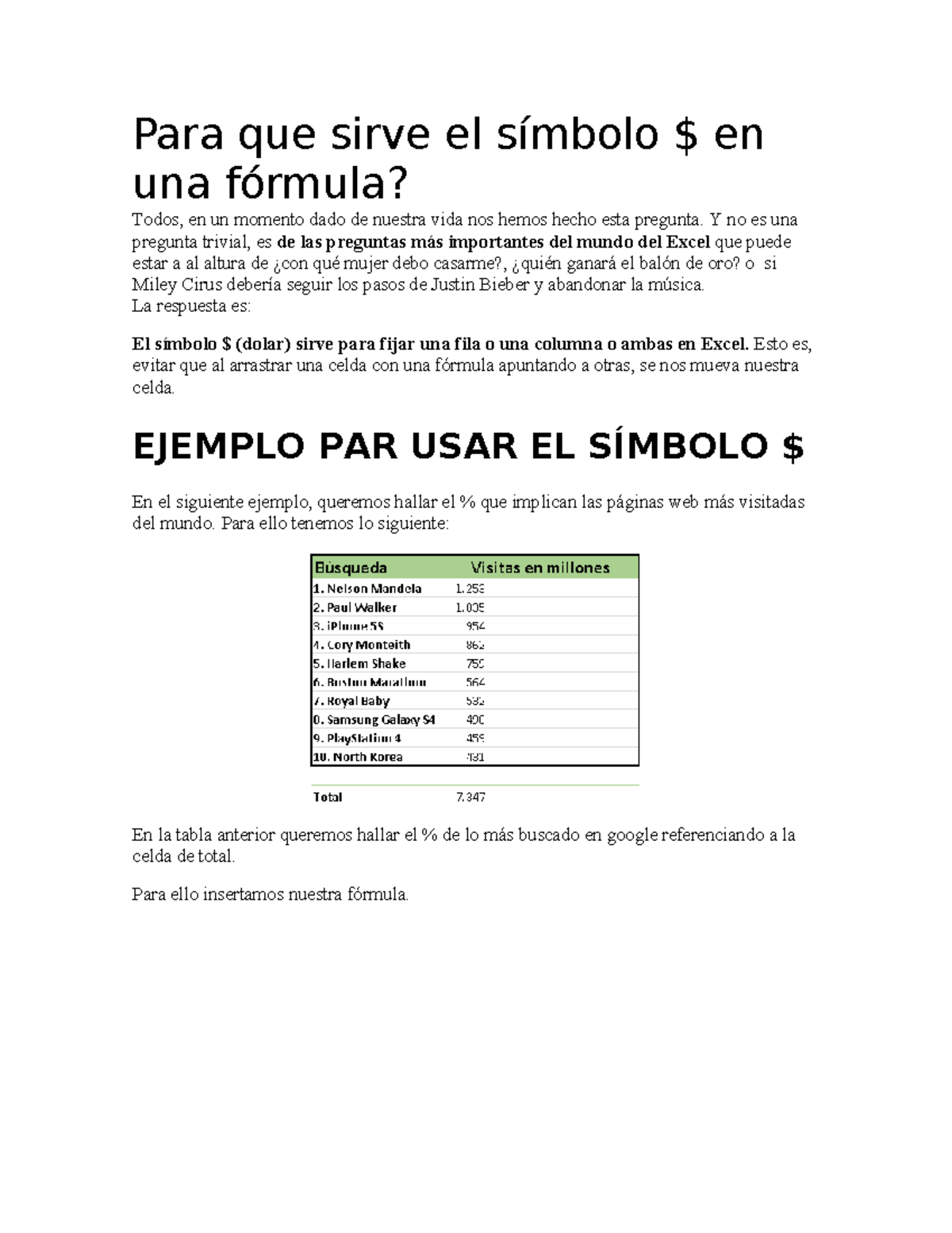 Excel - .sdsad - Para que sirve el símbolo $ en una fórmula? Todos, en ...