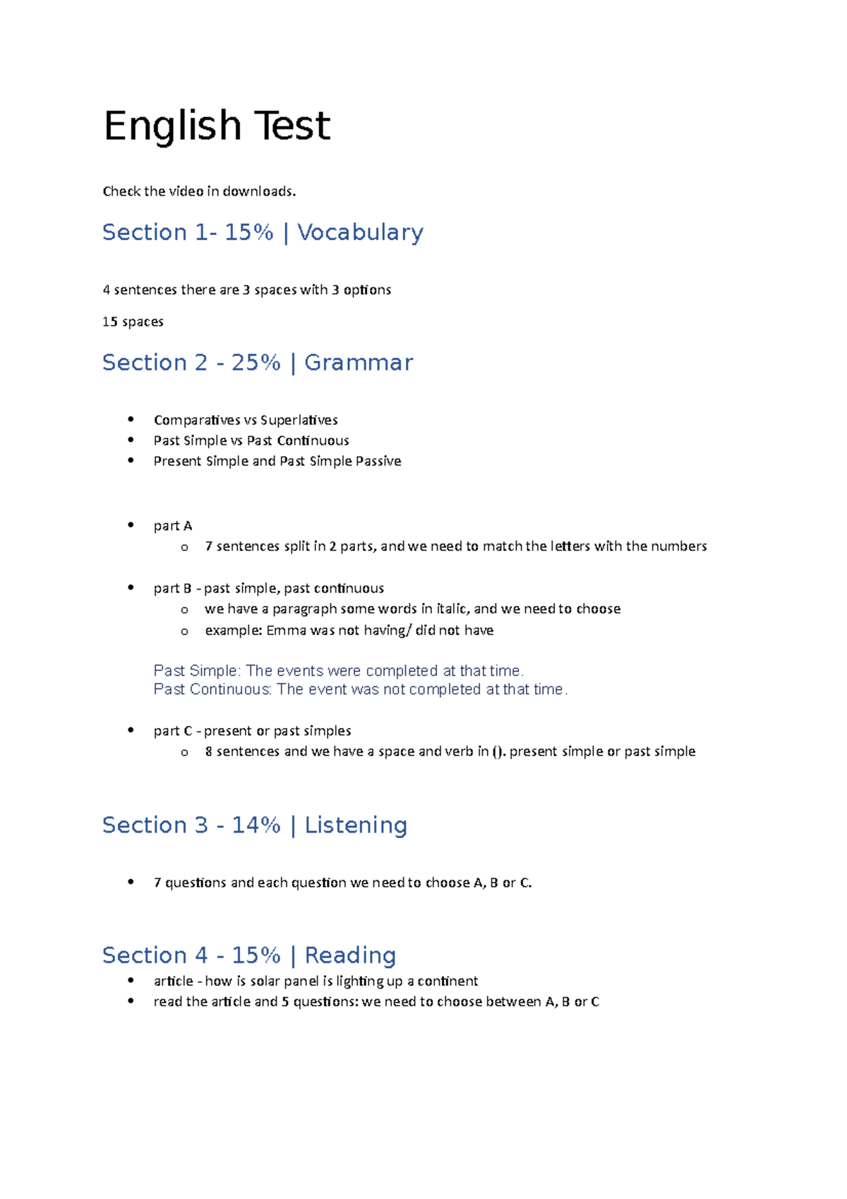 English Test - English Test Check the video in downloads. Section 1- 15 ...