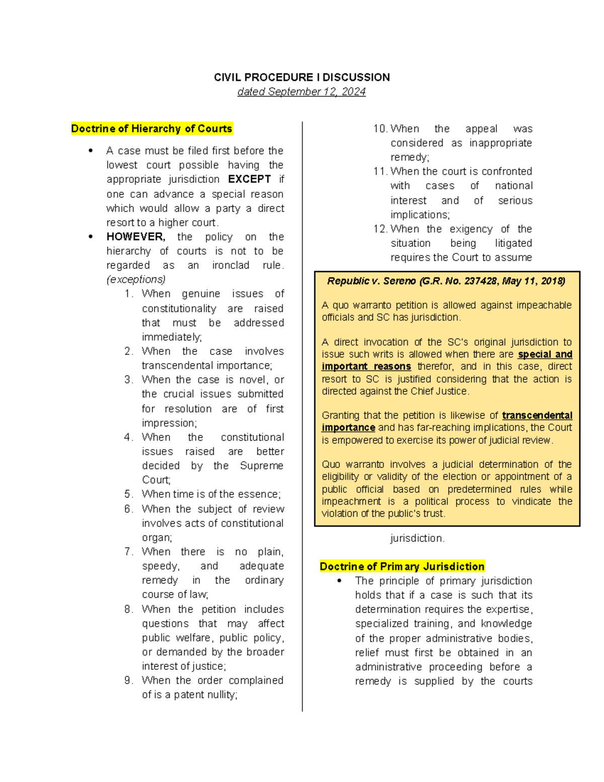 Consolidated Notes in Civil Procedure 1 as of Sept - CIVIL PROCEDURE I ...