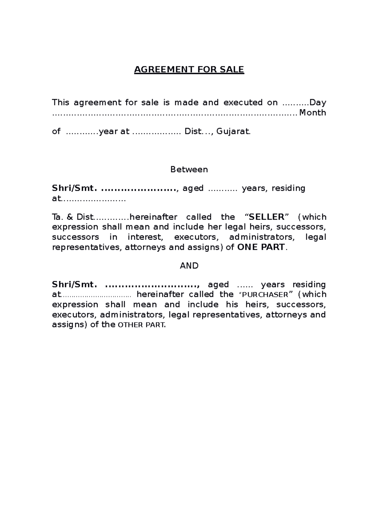 SALE DEED (FLAT) it is a format of sale deed of flat AGREEMENT FOR