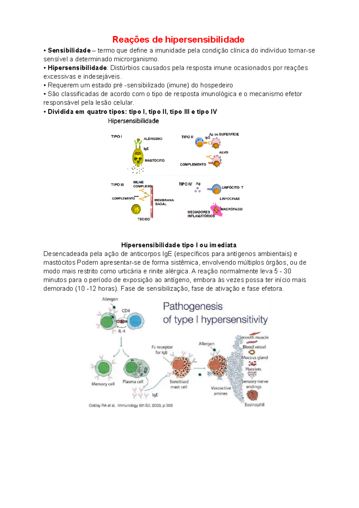 Imuno Médica - Resumo - Reações De Hipersensibilidade Sensibilidade ...