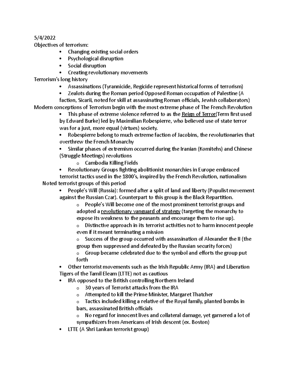 5 - War, Revolution and Terrorism detailed notes. Good for exam ...