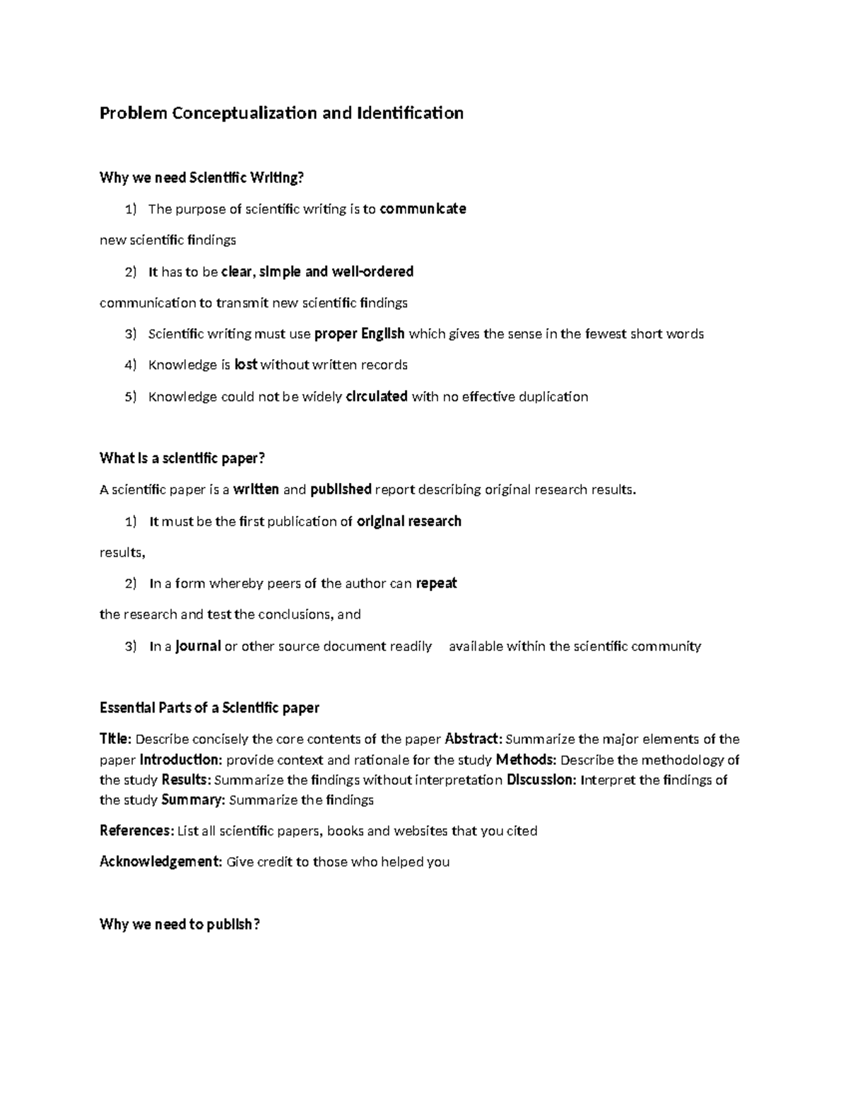 Problem Conceptualization and Identification - 1) It must be the first ...
