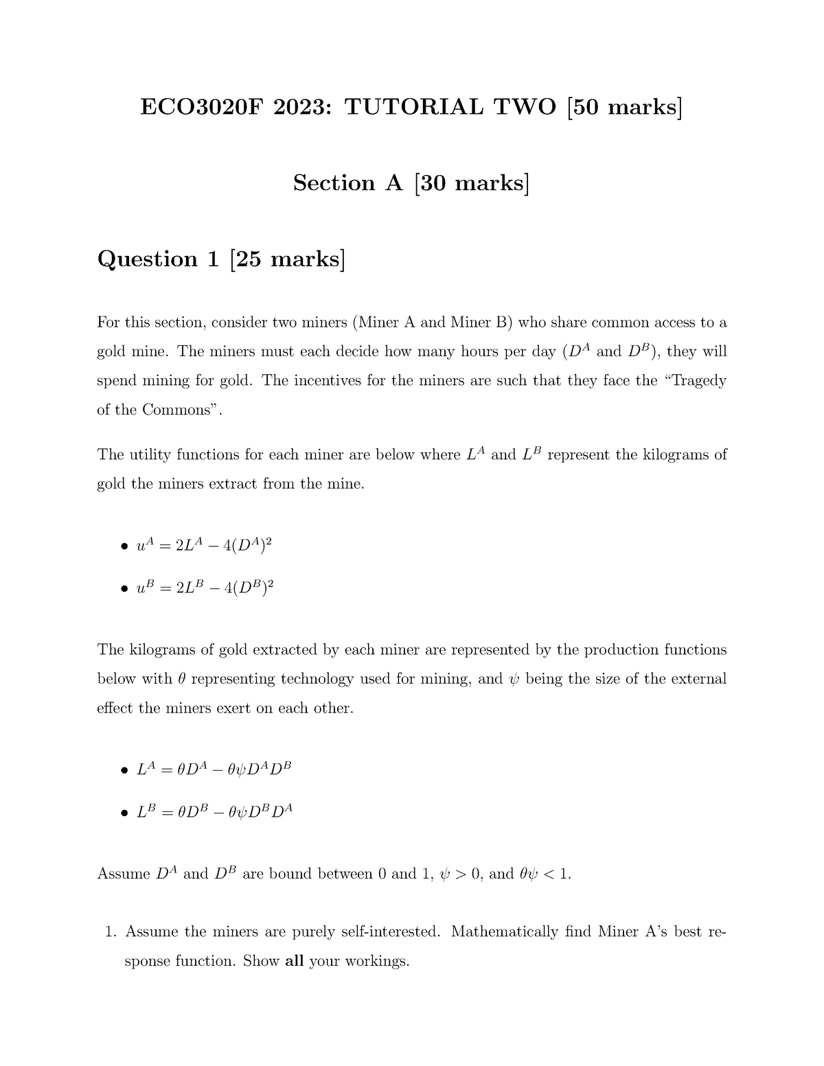 Tutoral 2 Questions - Coordination Failures And Institutional Responses ...