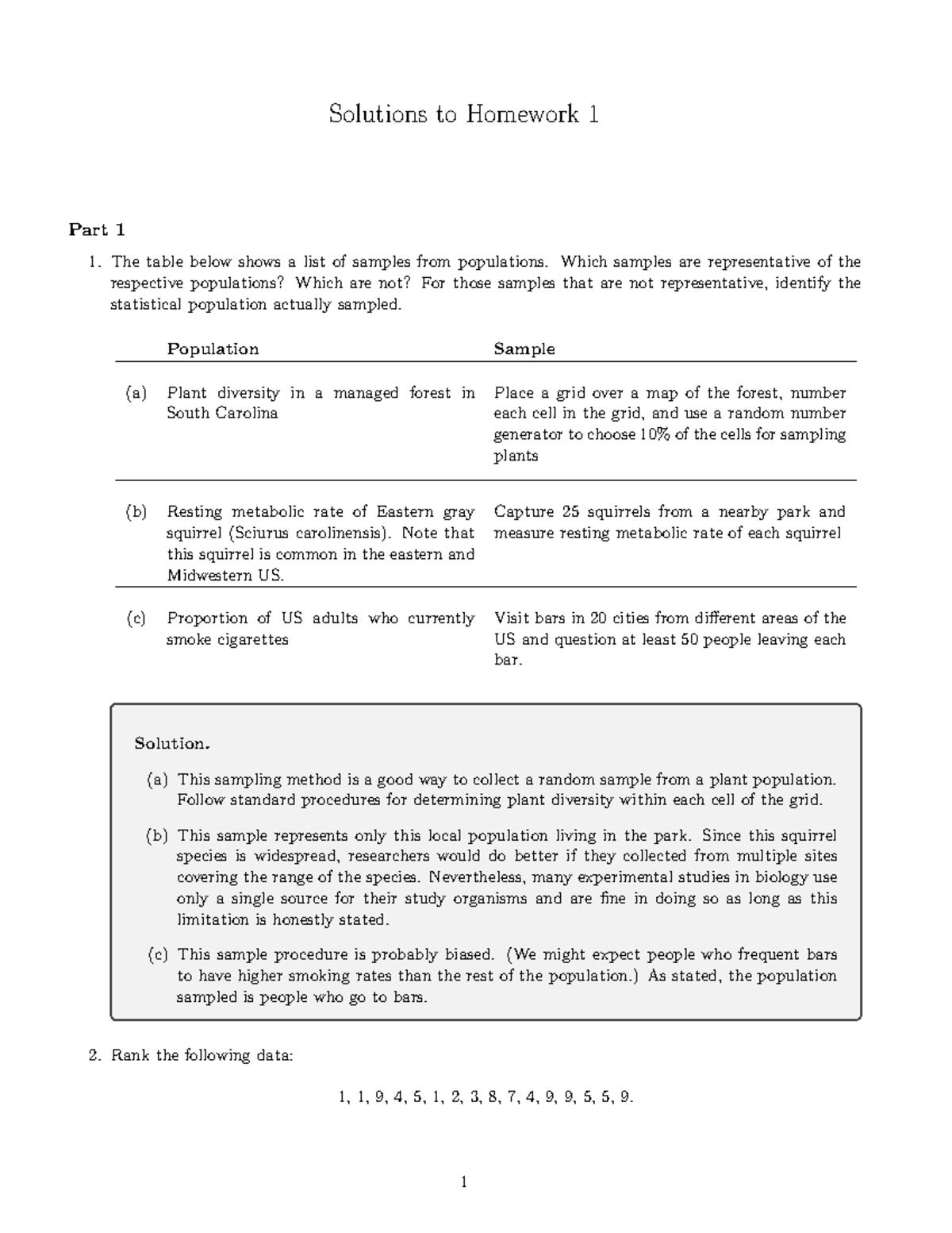 Math 410 Assignment 1 - Solutions to Homework 1 Part 1 The table below ...