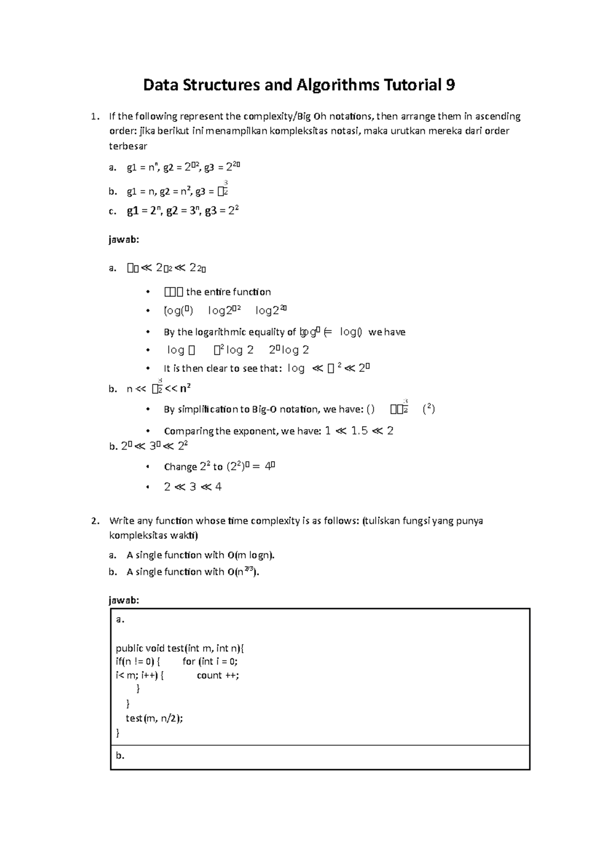 Data Structures and Algorithms Tutorial 9 - If the following represent ...
