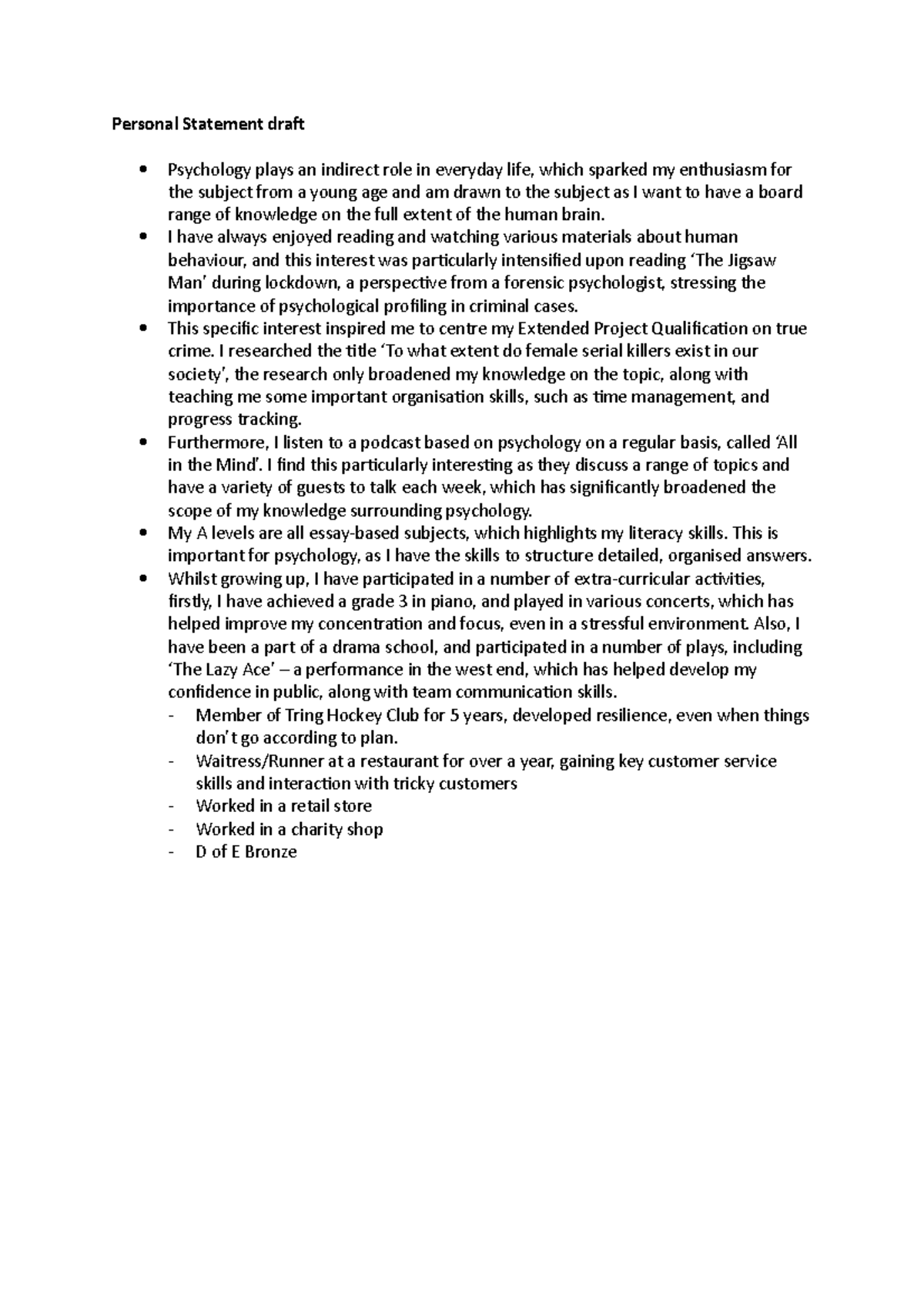 Personal Statement draft - I have always enjoyed reading and watching ...