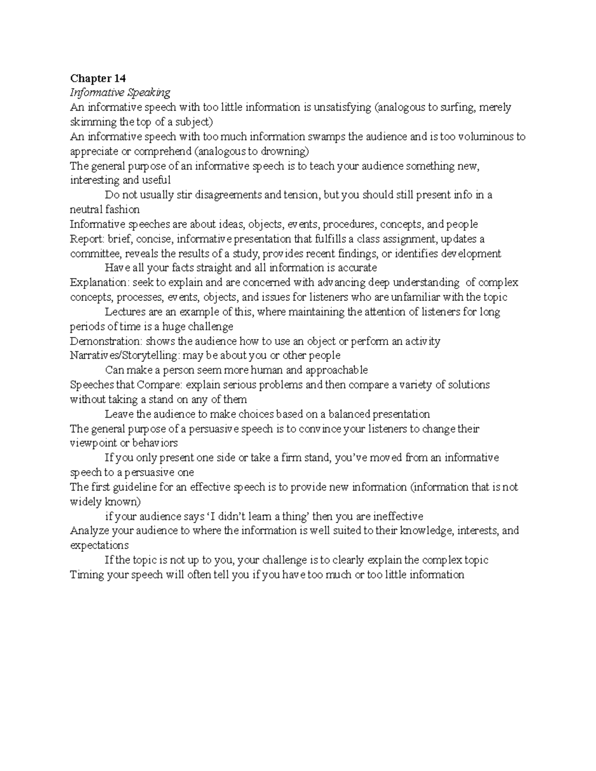 Chapter 14 - Lecture notes 14 - Chapter 14 Informative Speaking An ...