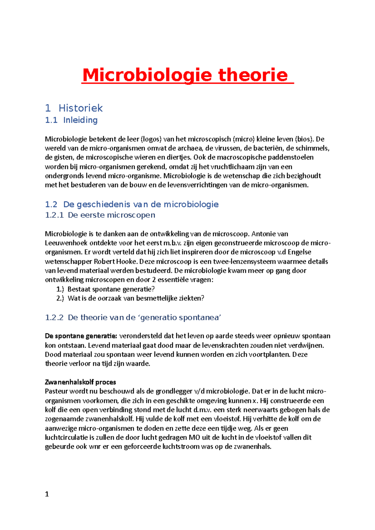 Microbiologie Theorie Samenvatting - Microbiologie Theorie 1 Historiek ...