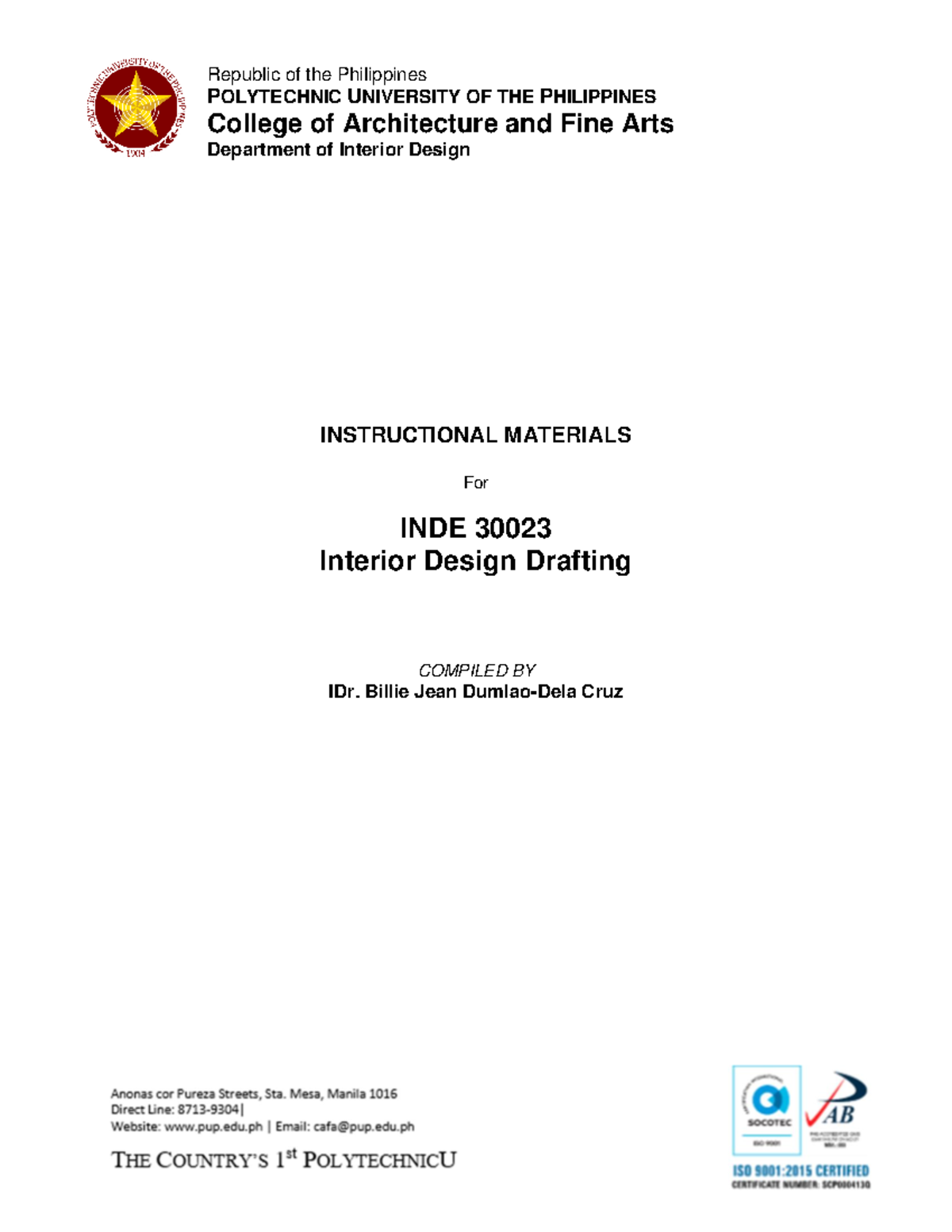 INDE 102 ID2 Interior Design Drafting - INSTRUCTIONAL MATERIALS FOR ...