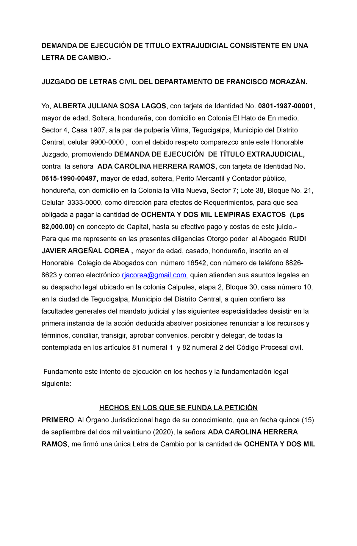 Demanda De Ejecucion Forzosa Demanda De EjecuciÓn De Titulo Extrajudicial Consistente En Una 2388