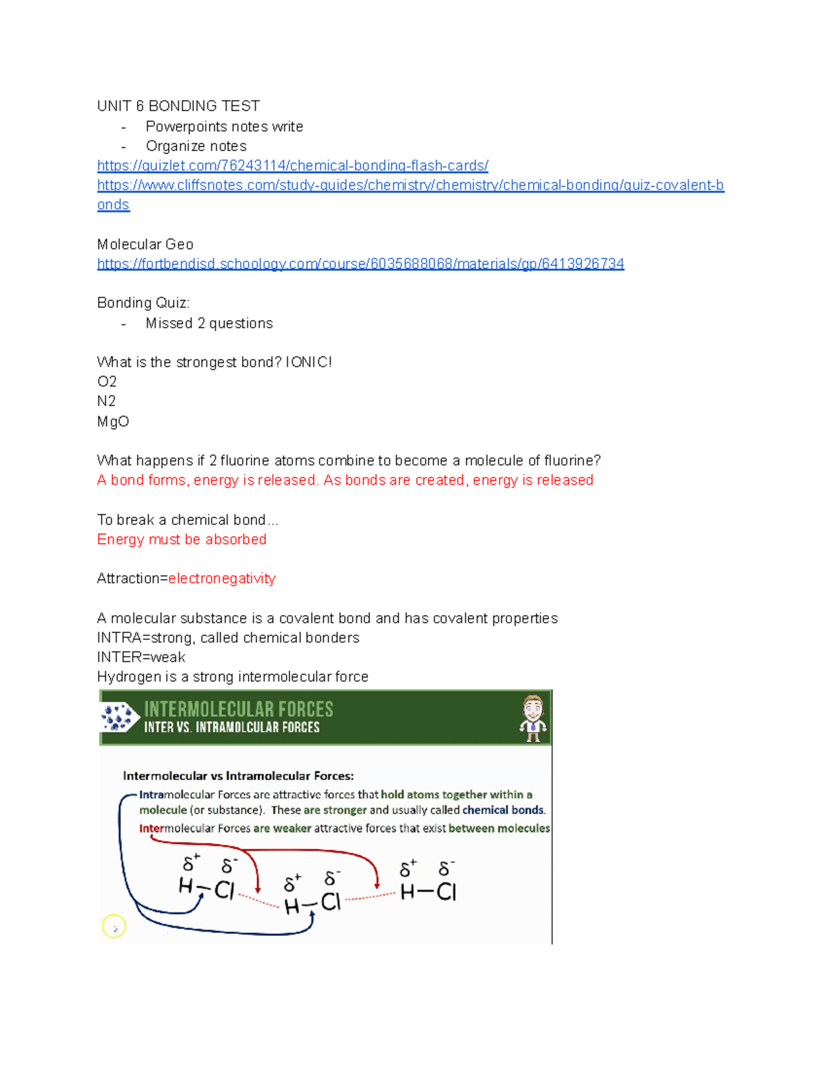UNIT 6 Bonding TEST UNIT 6 BONDING TEST Powerpoints notes write