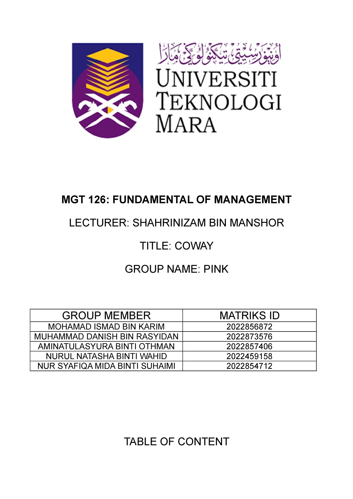 contoh assignment mgt162 group