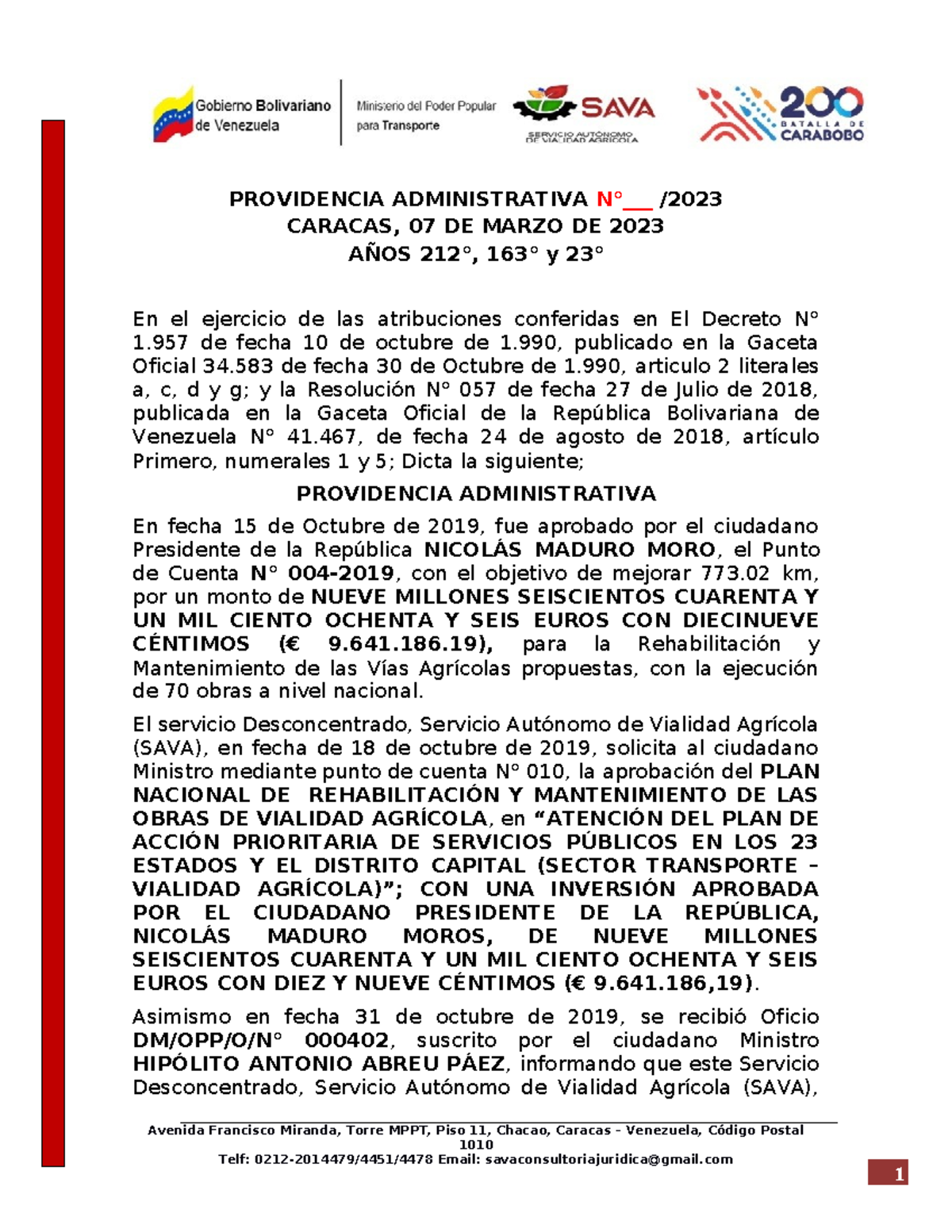 Providencia Administrativa Servicios Universales C.A - PROVIDENCIA ...