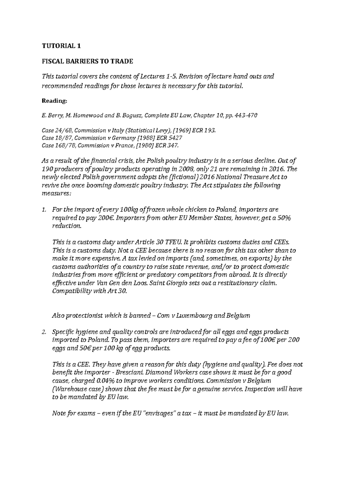 EU Tutorial 5 - Eu 1 - TUTORIAL 1 FISCAL BARRIERS TO TRADE This ...