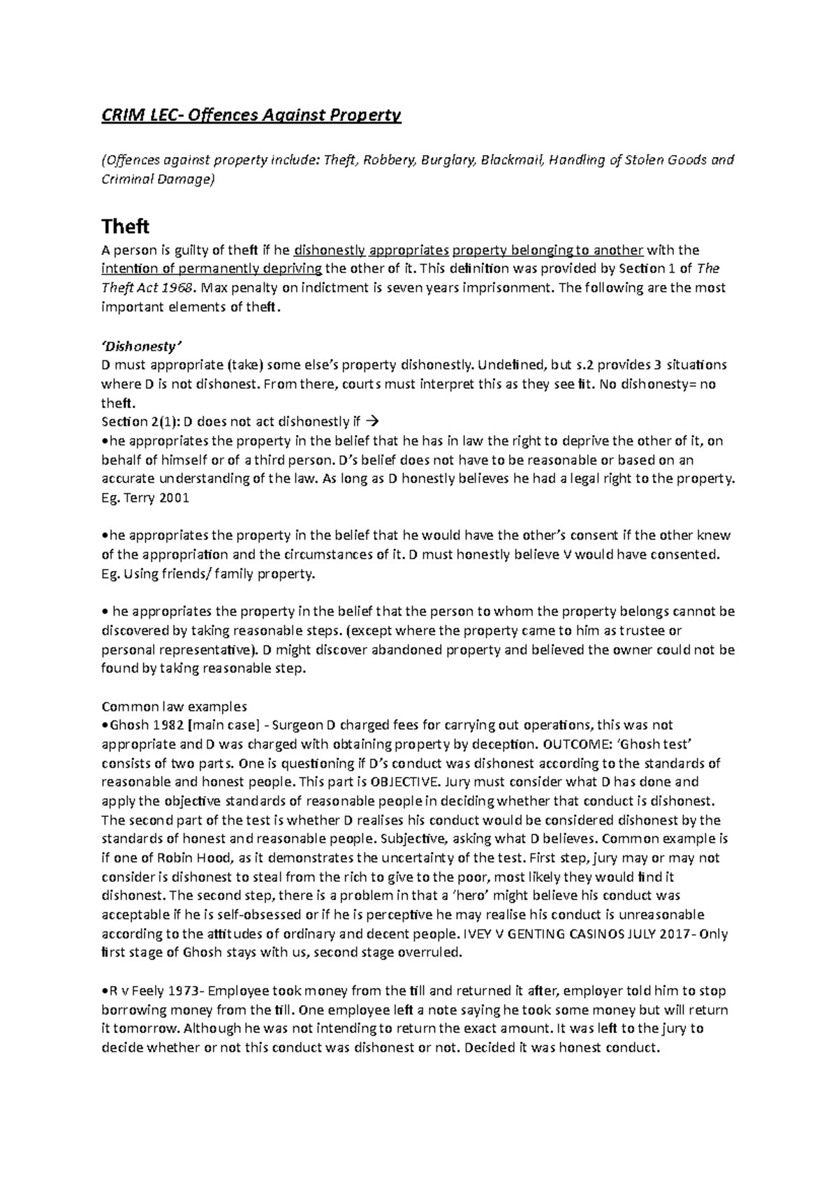 Criminal offences against property - CRIM LEC- Ofences Against Property ...