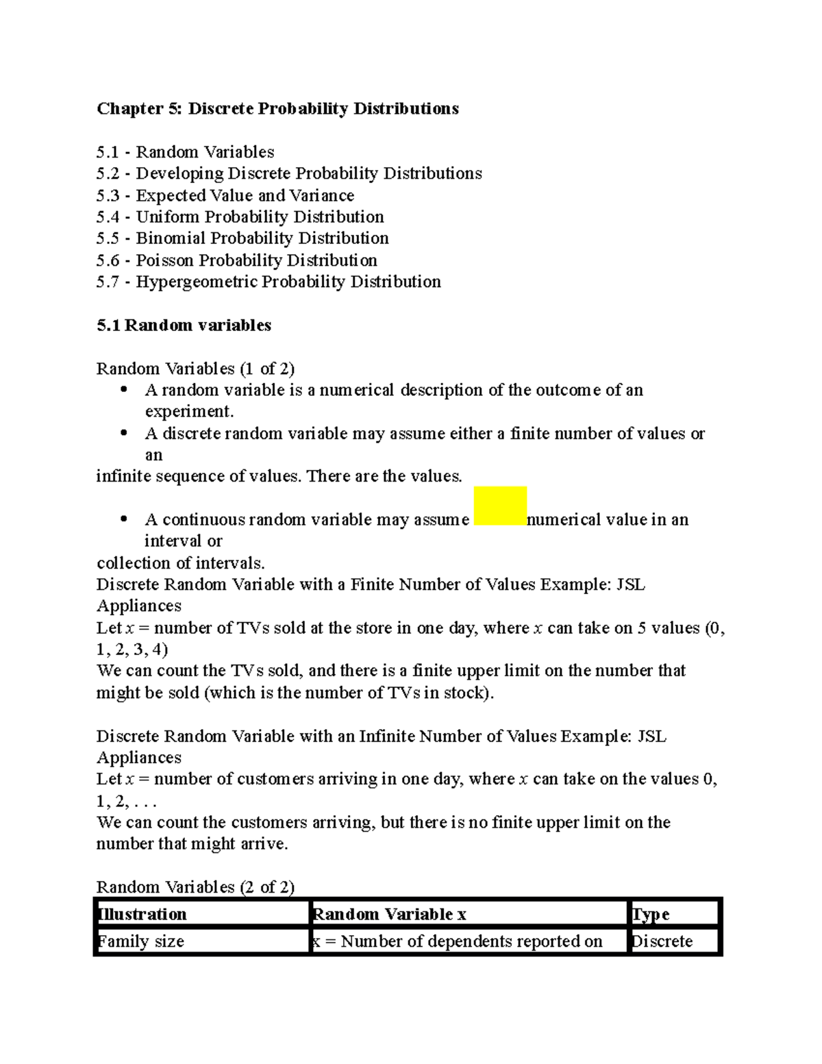 Chapter 5 Discrete Probability Distributions - Part 1 - A Discrete ...