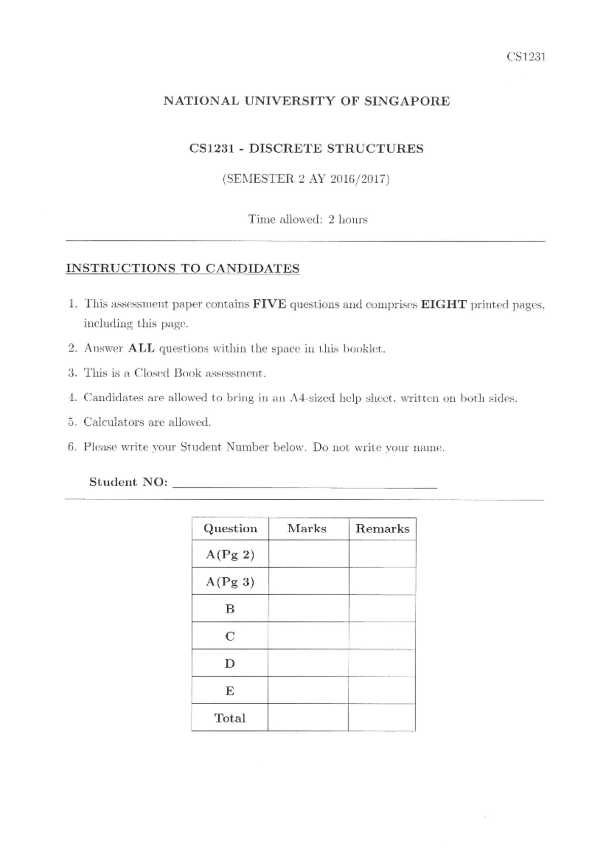 1617sem2 Cs1231 Exam Paper Cs1231 Studocu 1617sem2 Cs1231 Exam Paper Cs1231 Studocu
