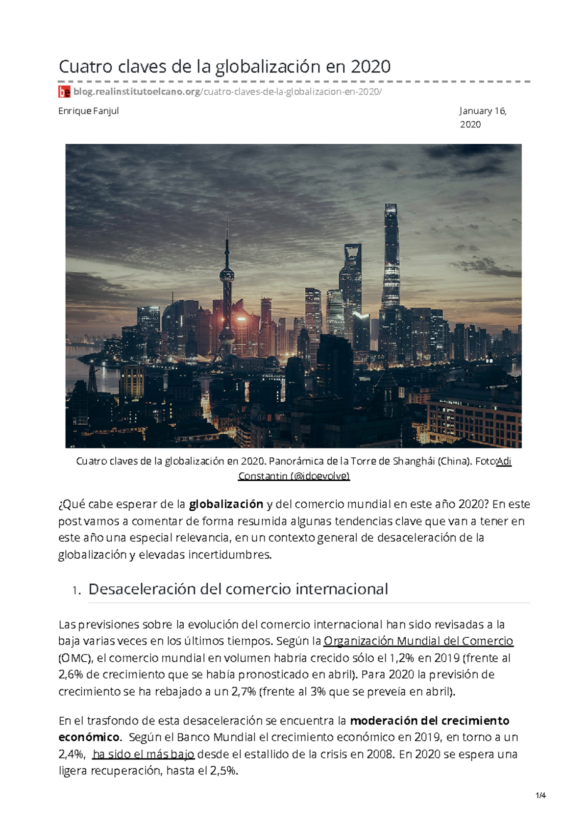 2020.01 - Cuatro Claves De La Globalizaci¢n En 2020 - Management Y ...