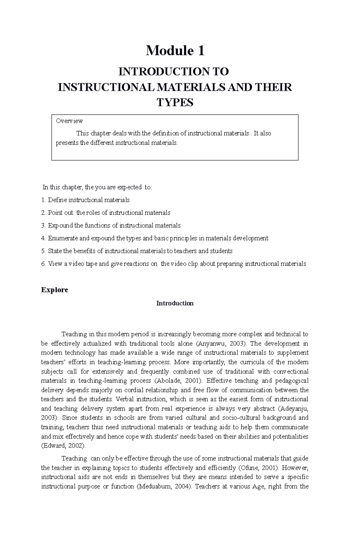 IM and their types - Instructional Materials - Module 1 INTRODUCTION TO ...