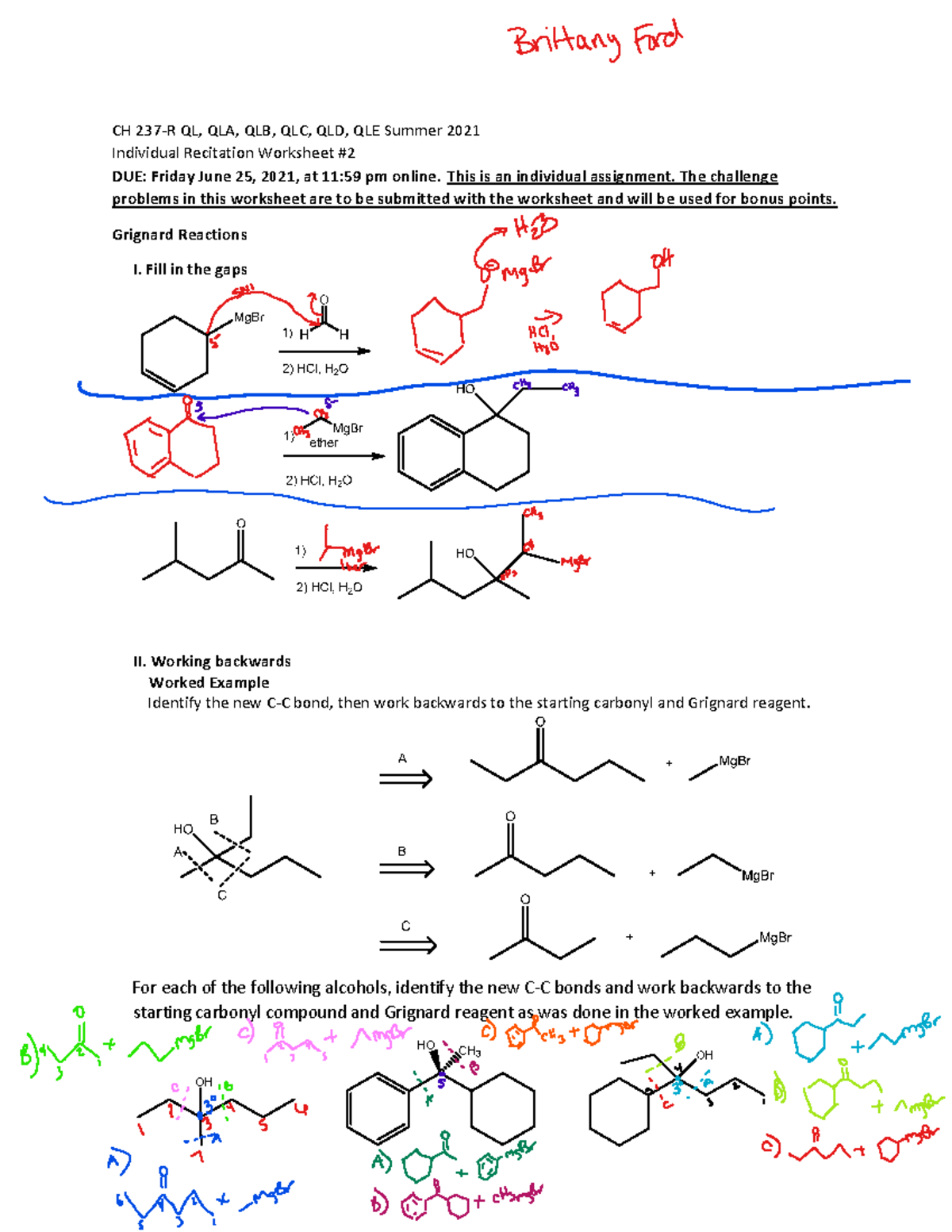 CH 237 Pre-recitation Worksheet 2 Su 2021 - CH 237 ‐R QL, QLA, QLB, QLC ...