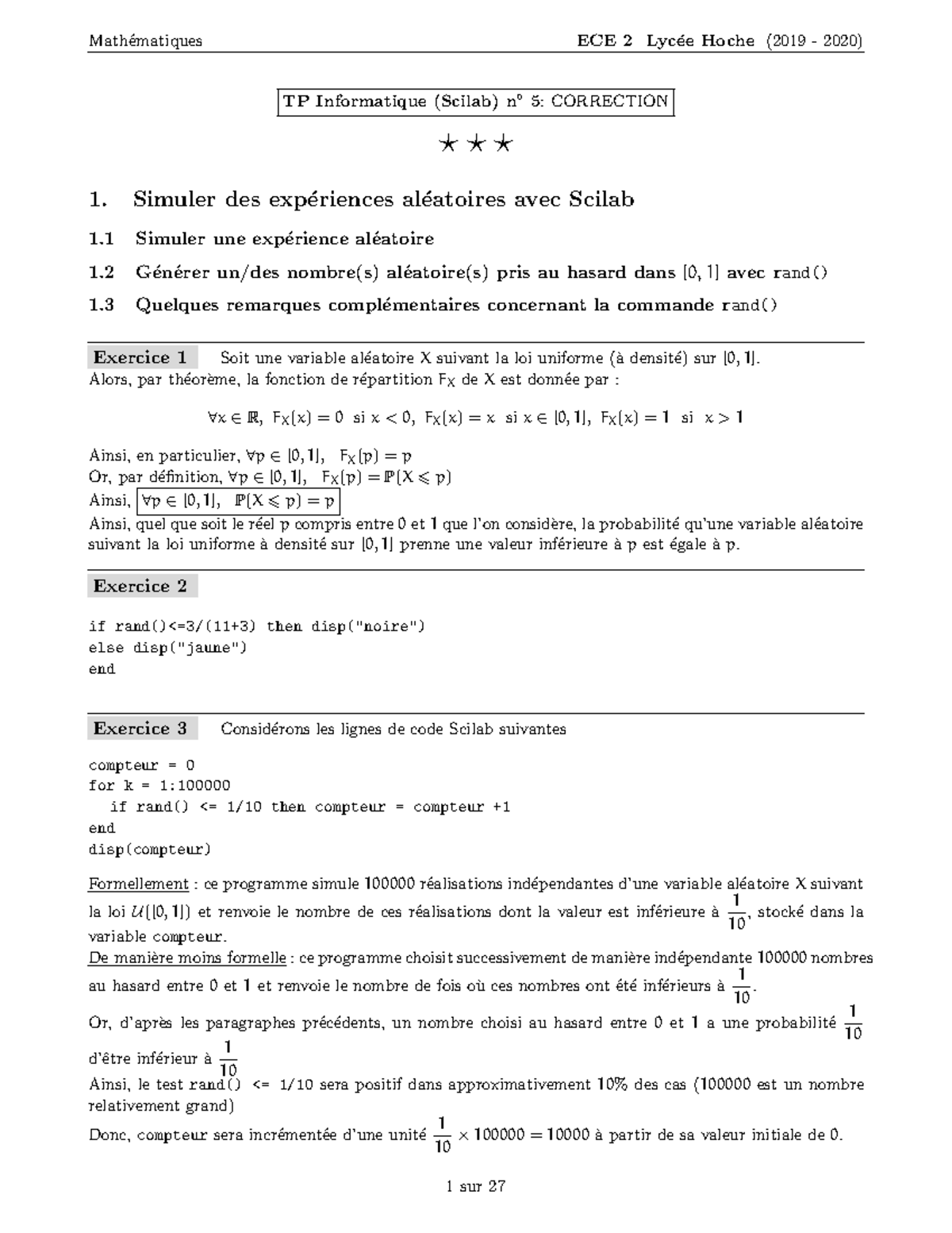 Tp5cor - TP5 - TP Informatique (Scilab) n 5 : CORRECTION ⋆ ⋆ ⋆ 1 ...