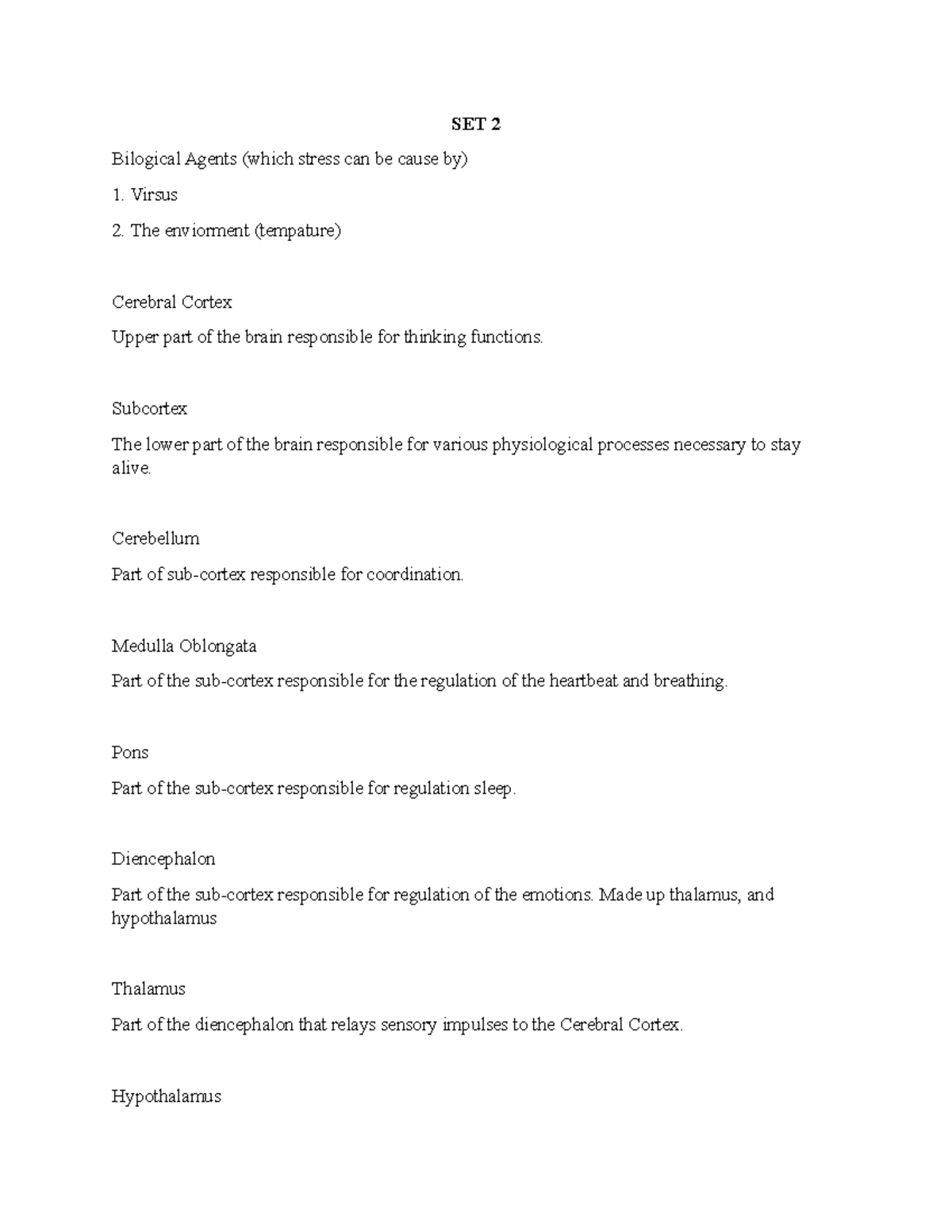 Biological Agents and Brain Functions - Studocu