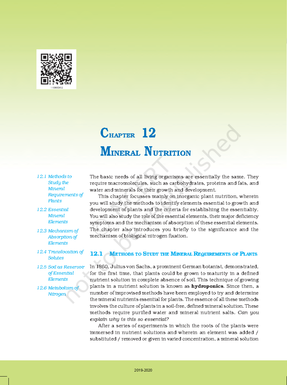 Mineral nutrition +1 ncert text for biology students 194 BIOLOGY The basic needs of all