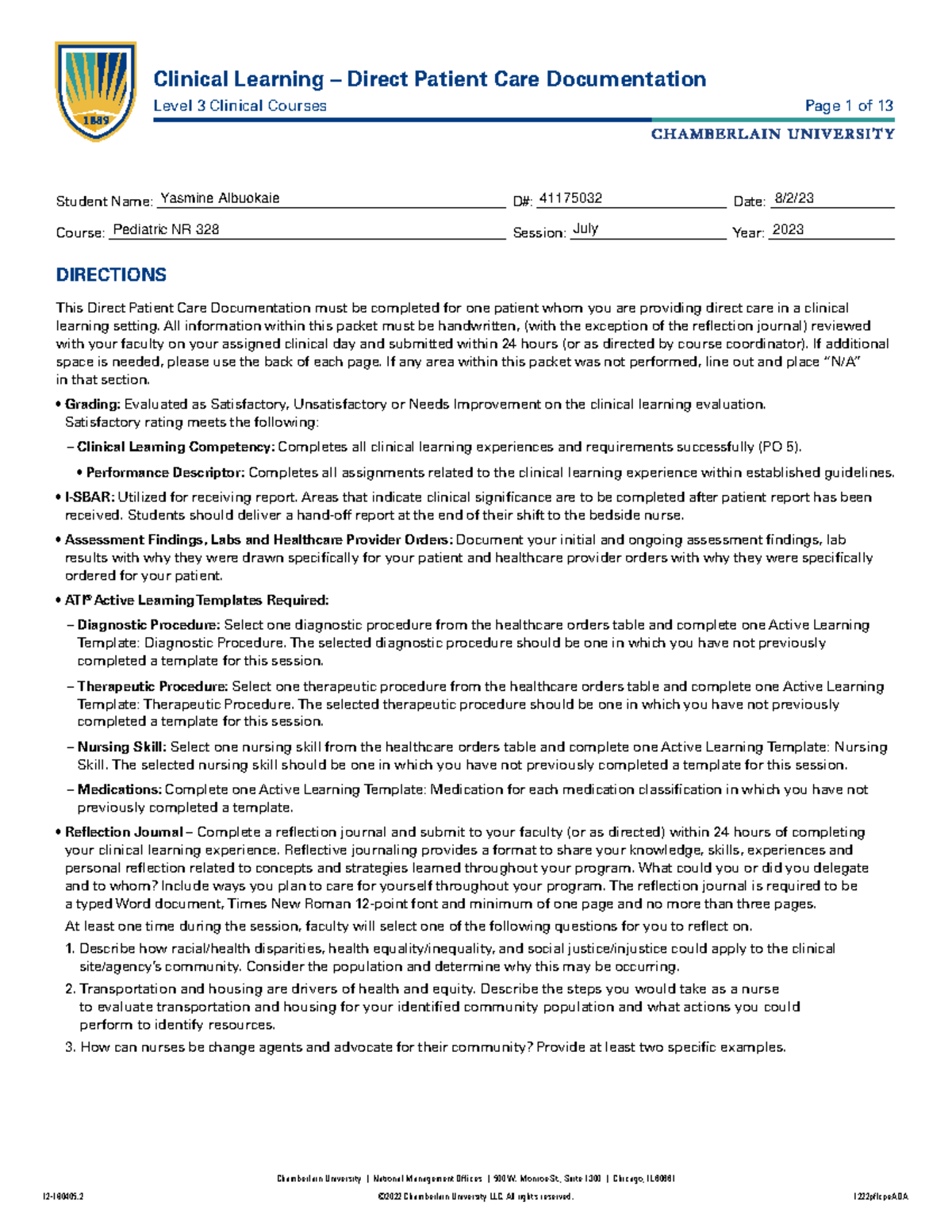BSN Level 3 Direct Patient Care Documentation (3) Chamberlain