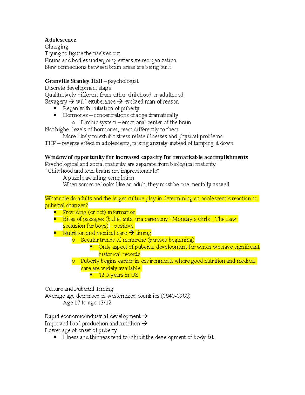 Adolescent Psychology Study Guide Exam 1 - Adolescence Changing Trying ...