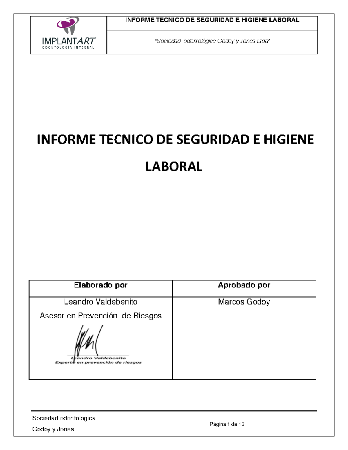 Informe Tecnico DE Seguridad E Higiene Laboral Implantart Modificado ...