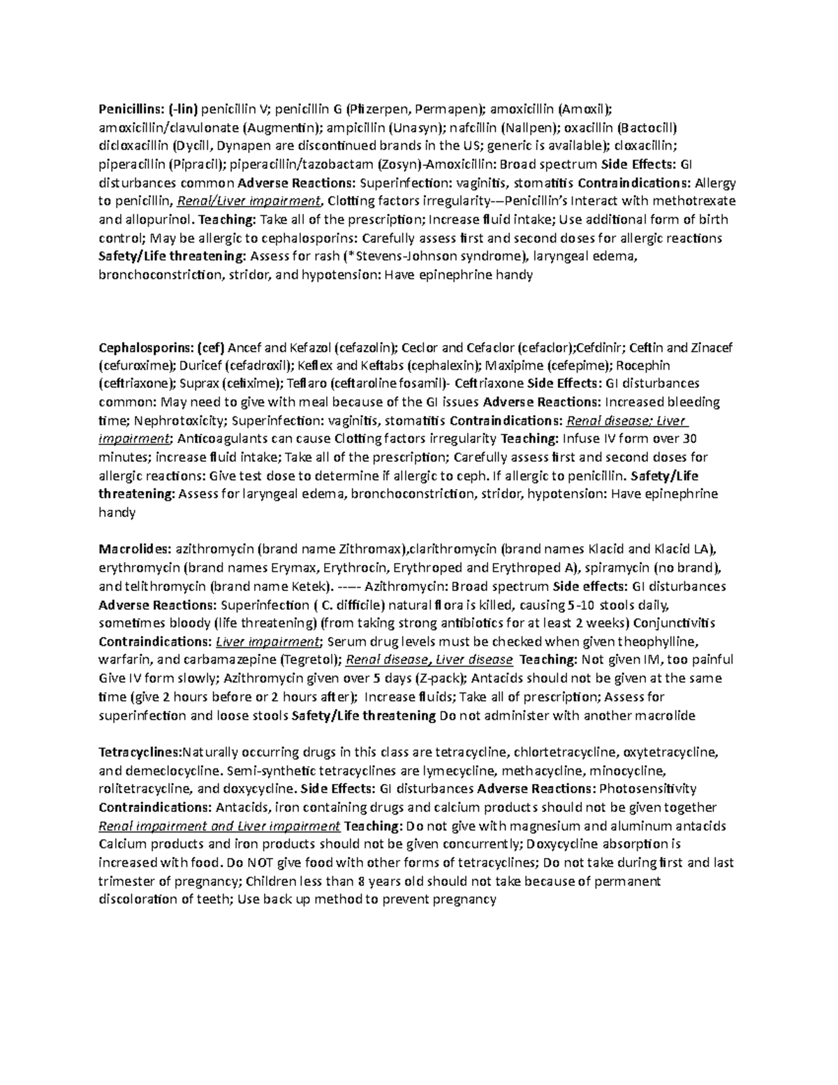 Anti-infectives - Lecture notes 1 - Penicillins: (-lin) penicillin V ...