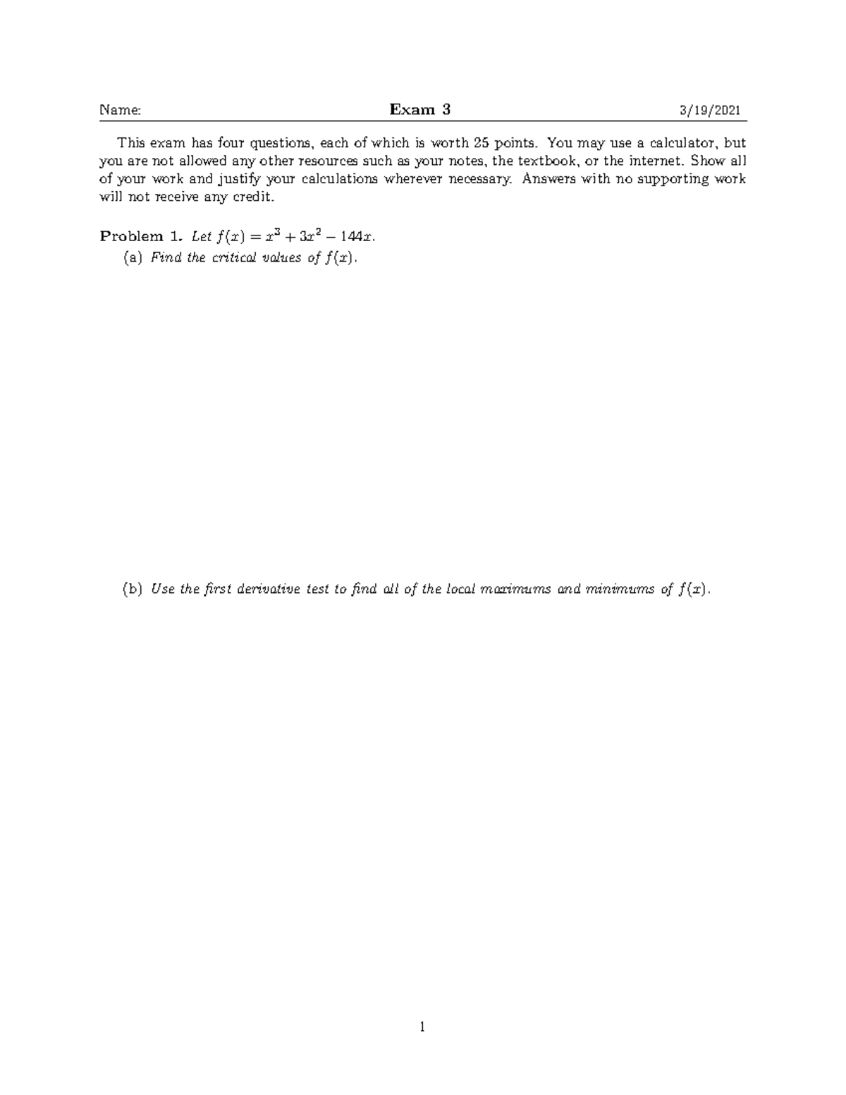 1550 Exam 3 - Practice problems from previous exam. - This exam has ...