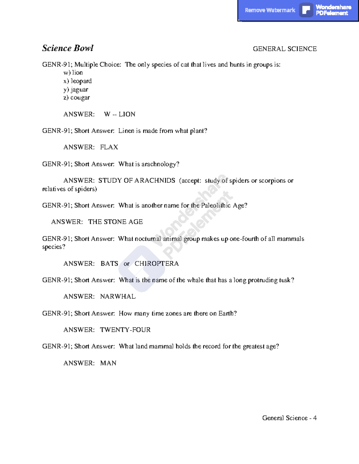 MCQ - science quiz mcq - Science Bowl GENERAL SCIENCE General Science ...