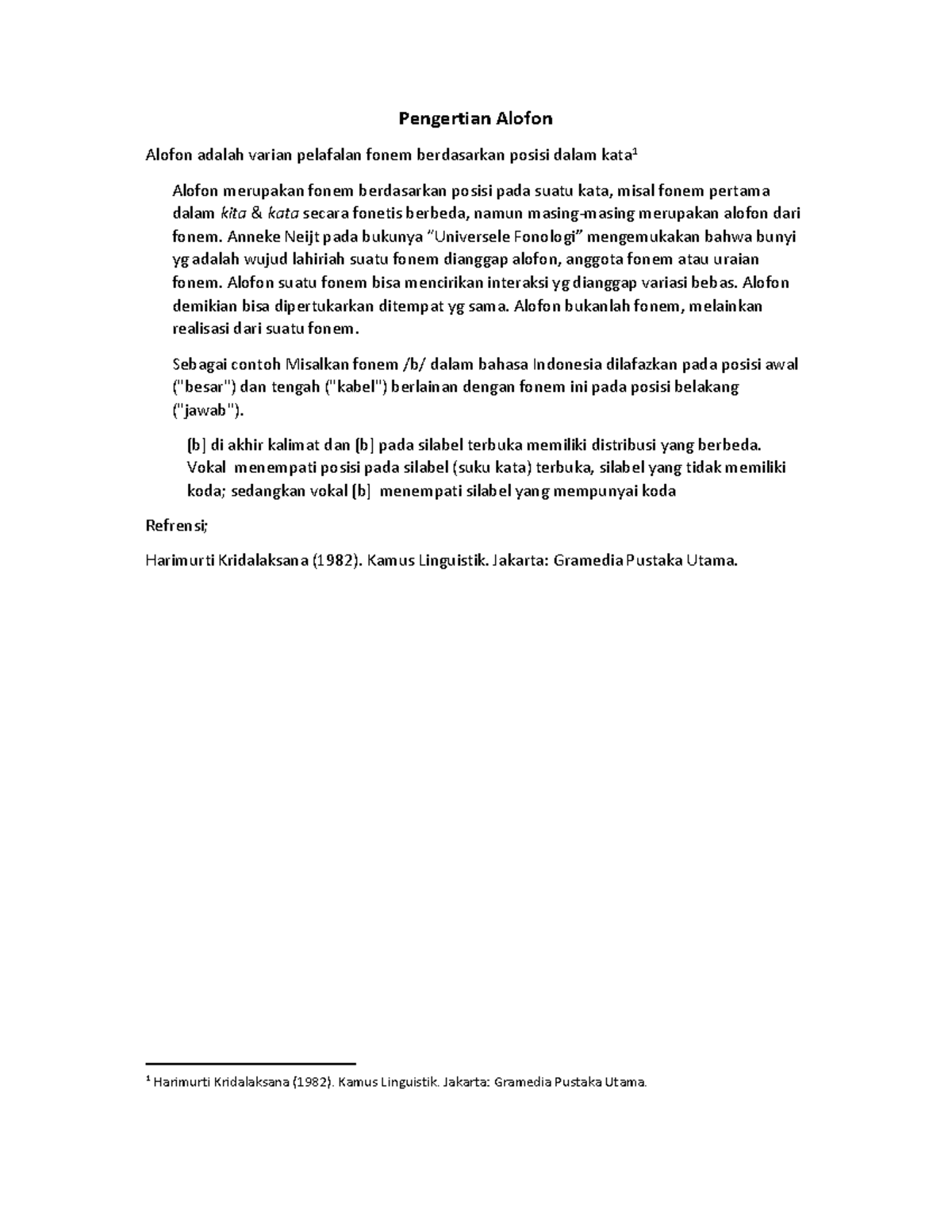 Pengertian Alofon This is an Arabic lecture note about allophones