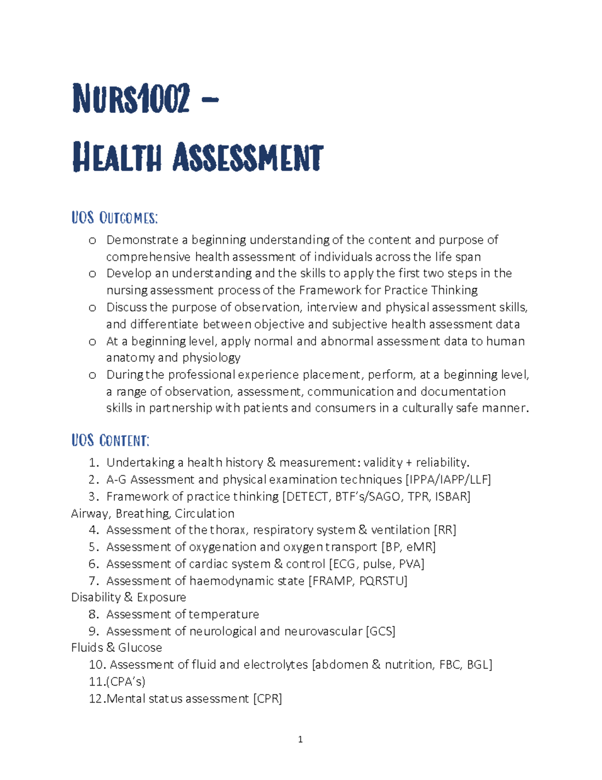 assignment on health assessment