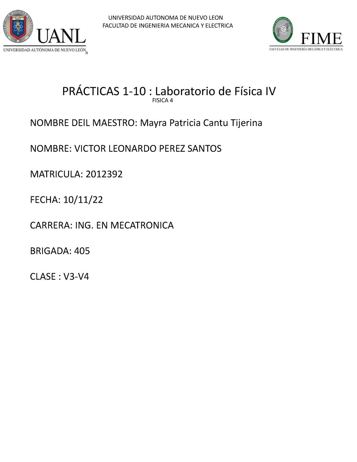 Prácticas 1 10 Practica De Fisica 4 Del Laboratorio Laboratorio De