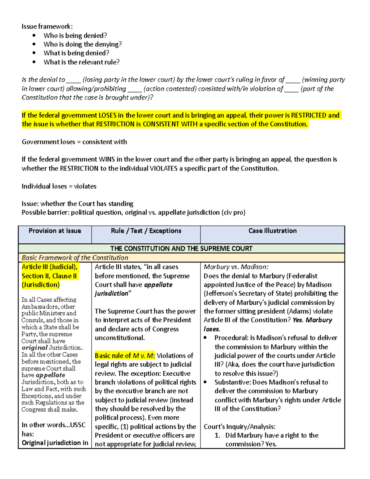 CON LAW EX Outline - Higginbotham - Issue framework: Who is being ...