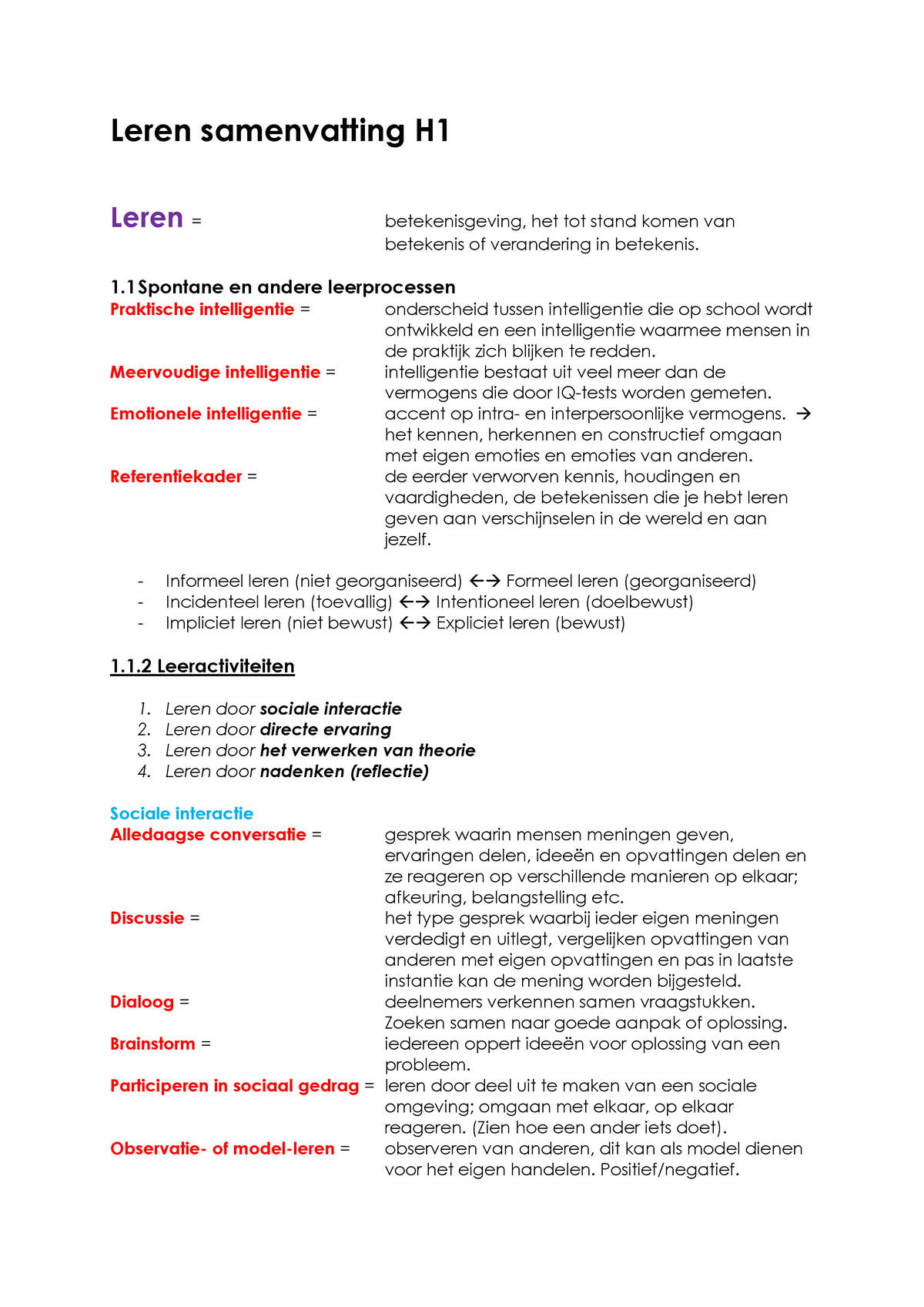 Samenvatting Leren Hoofdstuk 1-2 En 4-5 Boek "Leren En Veranderen ...