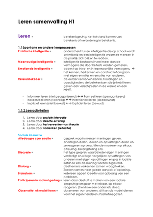 Samenvatting, Boek "Leren En Veranderen", Leren, H 1-3,5 - Samenvatting ...