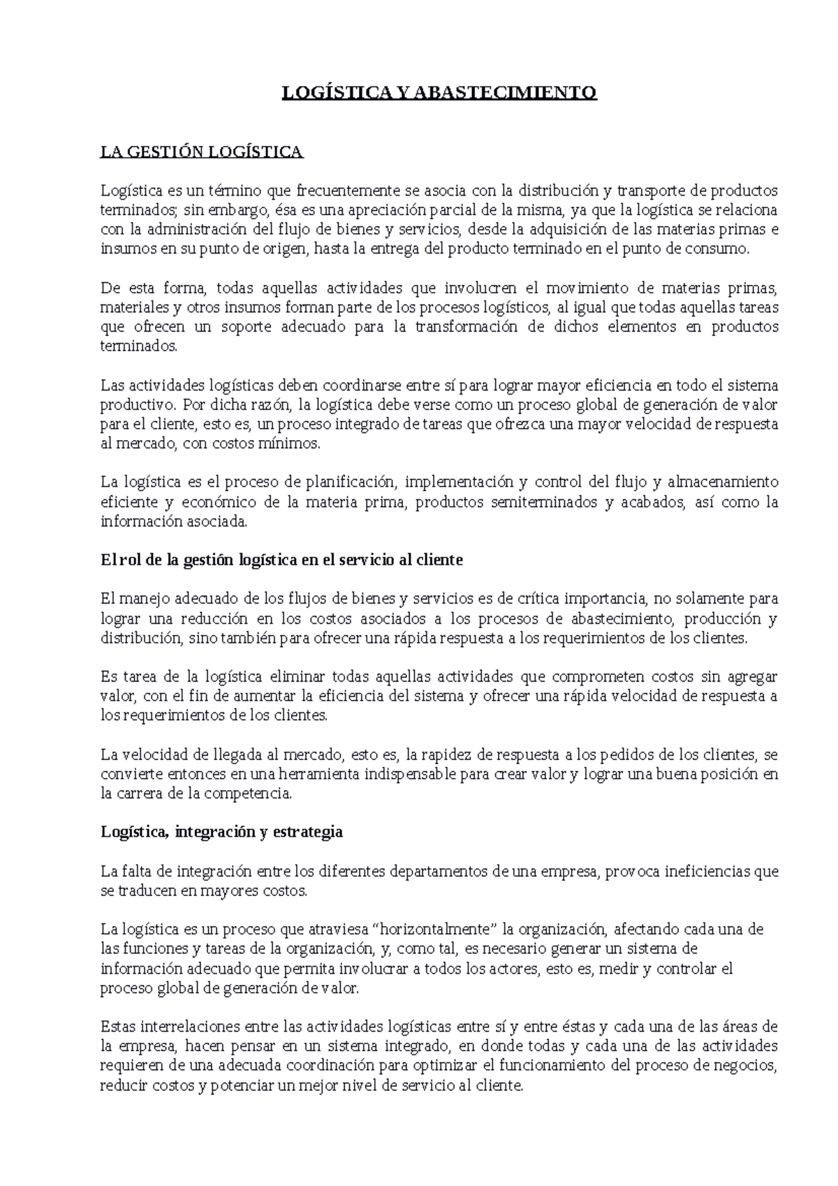 El Proceso Logístico y la Gestión de la Cadena de Abastecimiento - Y ...