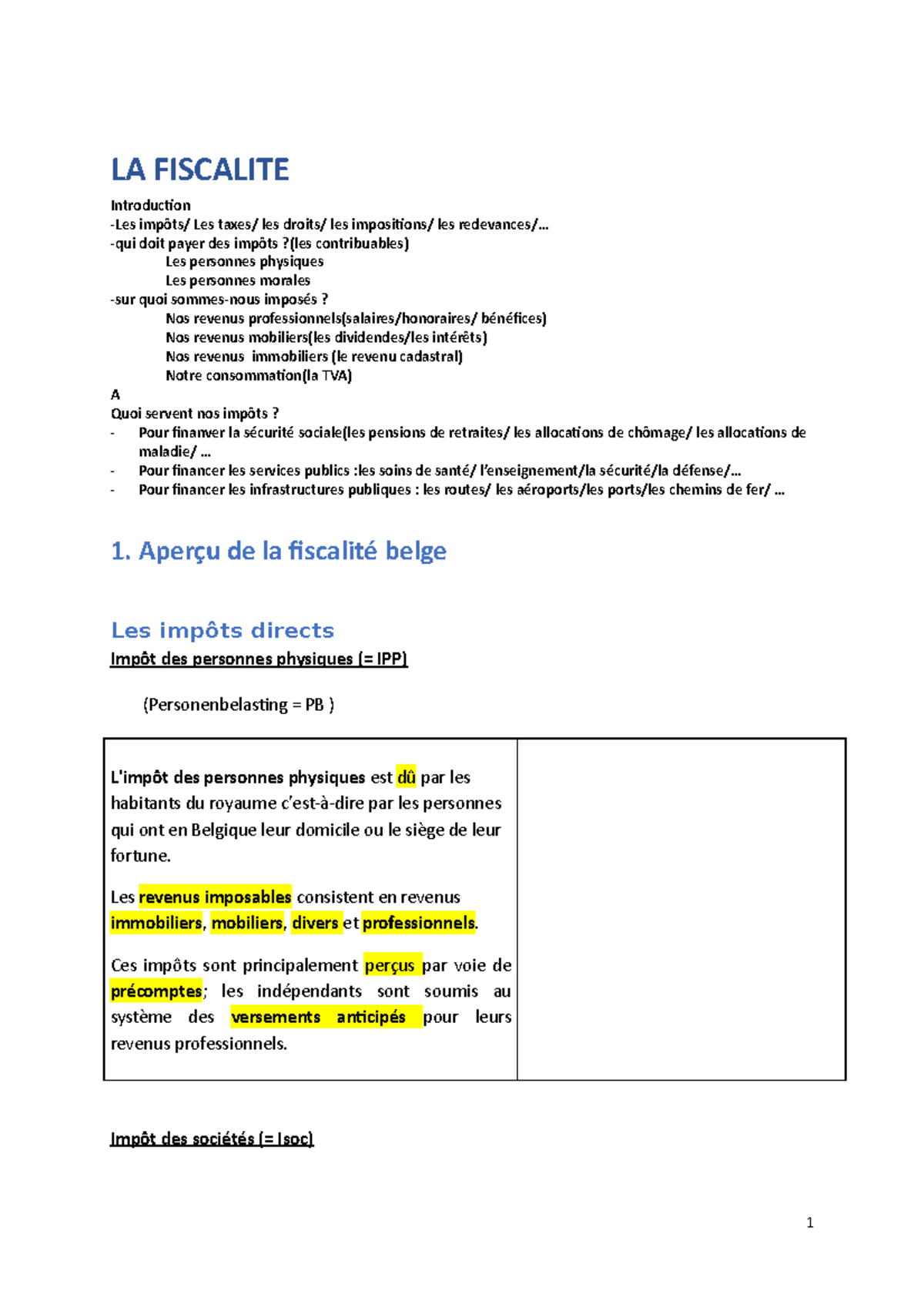 La Fiscalité - LA FISCALITE Introduction -Les Impôts/ Les Taxes/ Les ...